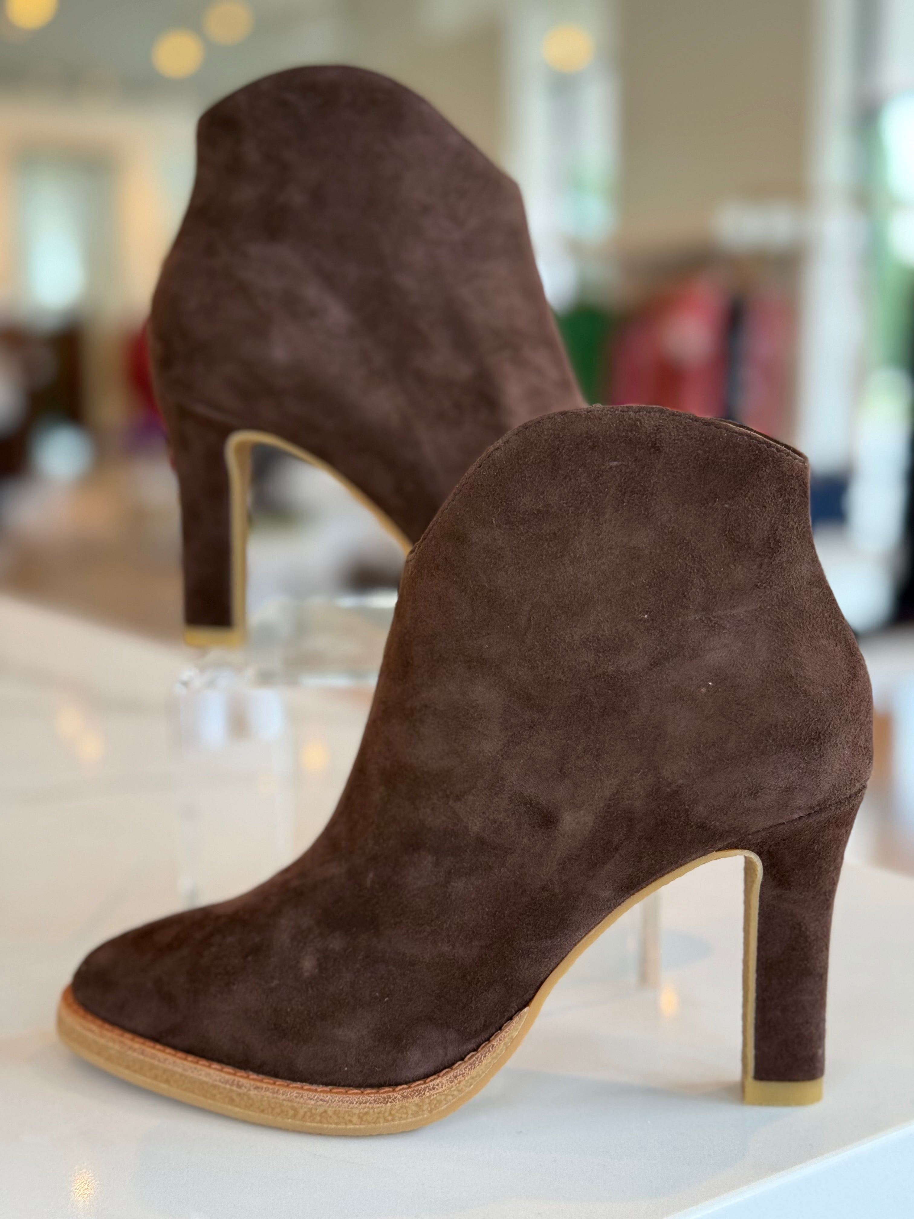 Lo005 Chocolate Suede Ankle Bootie
