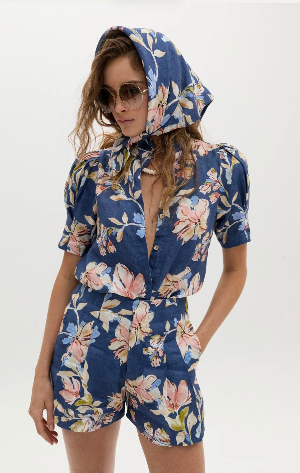 La1434 Blue Poppy Linen Top