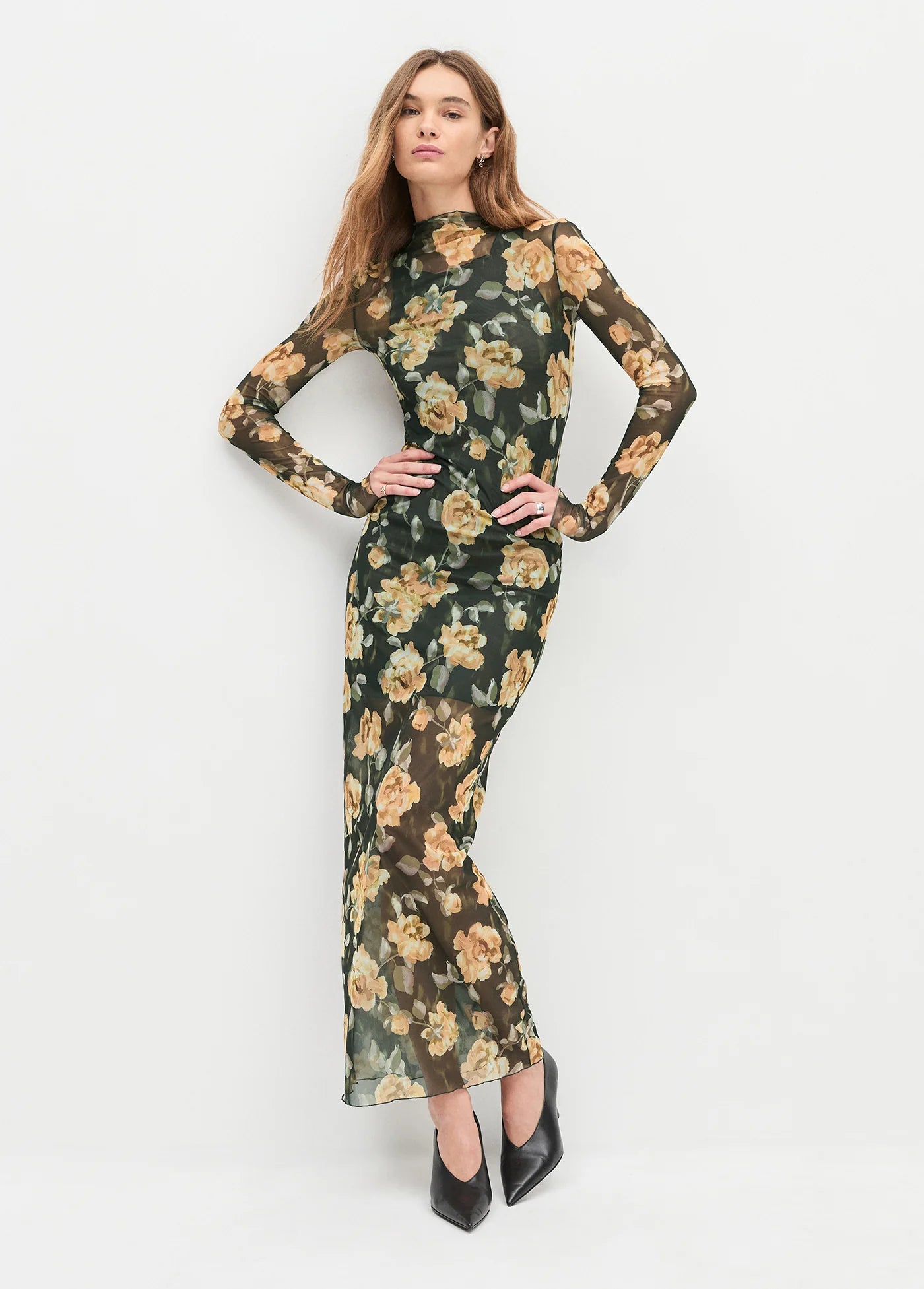 Fa4770 Sheer Floral Maxi Dress