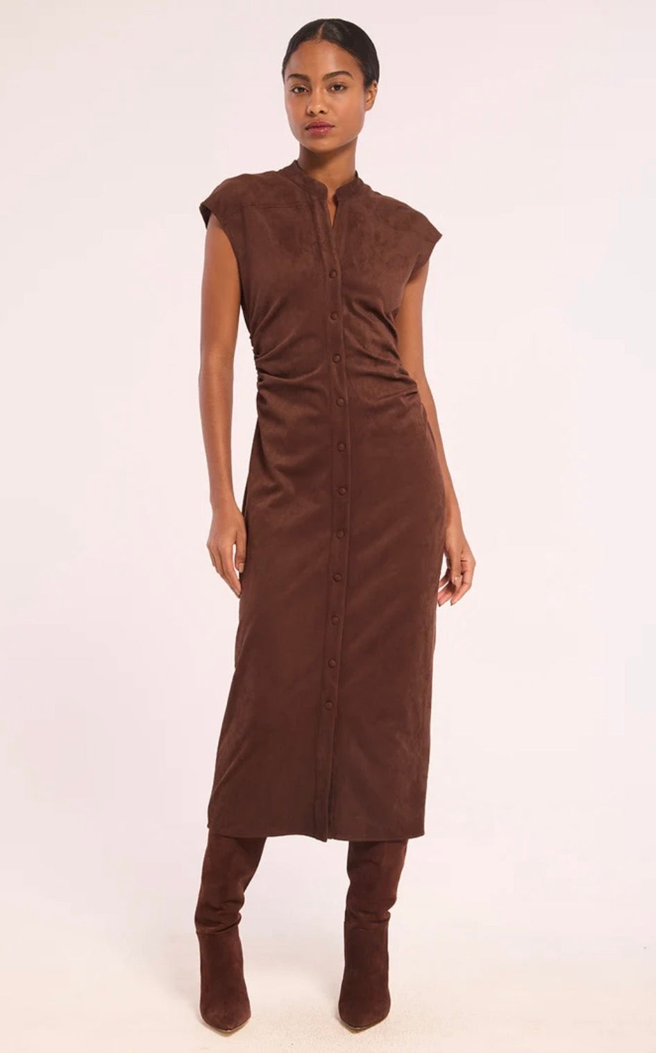 Mi98117 Faux Suede Midi Dress