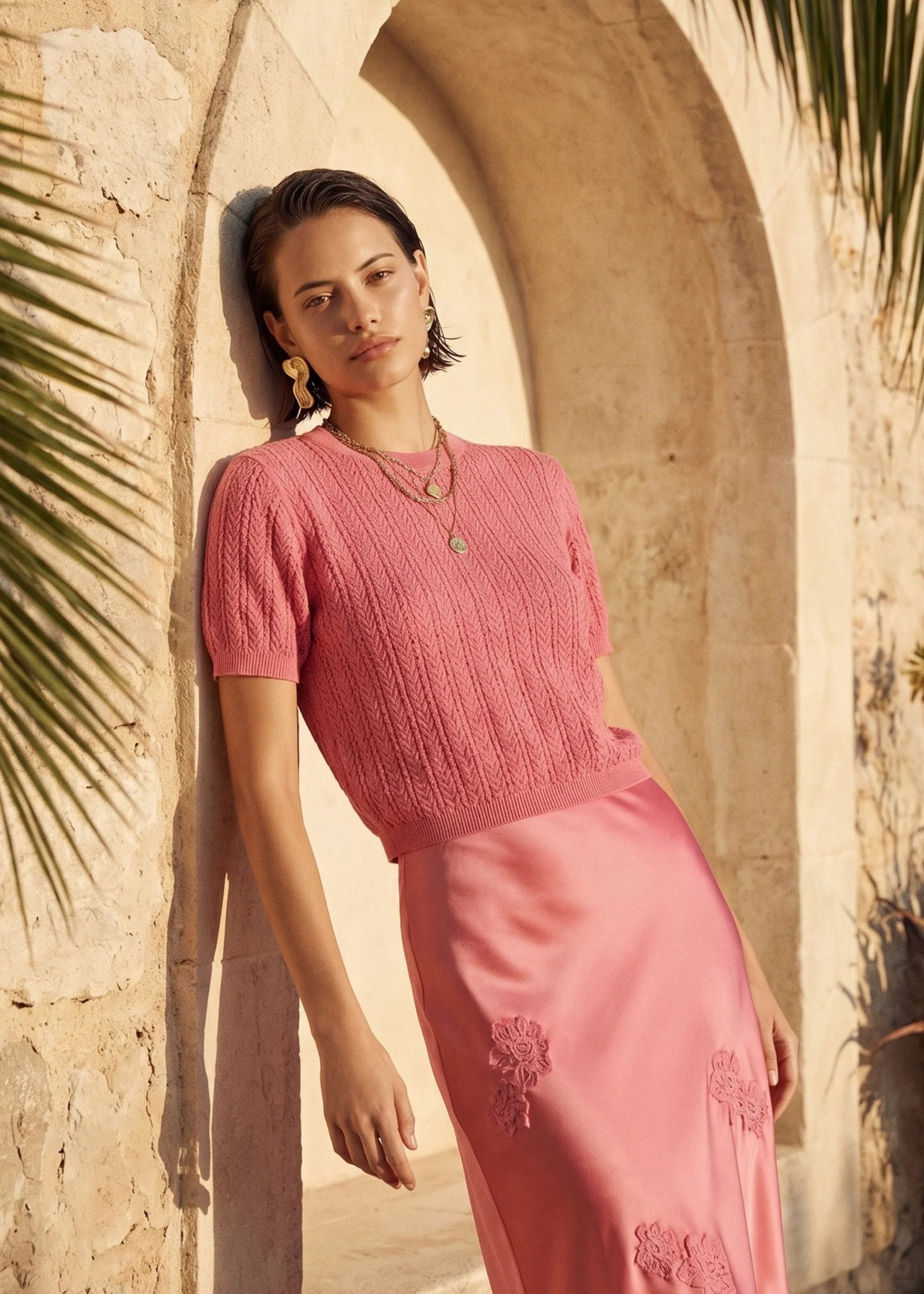 Cak07 Pink Midi Skirt