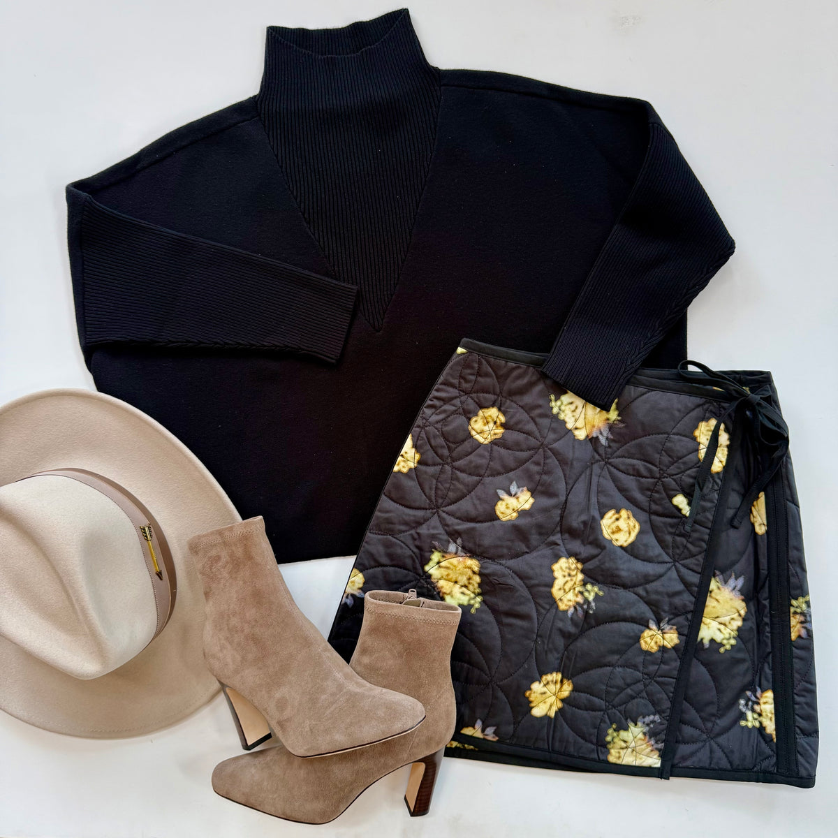 Ma3x2 Black Floral Reversible Wrap Skirt