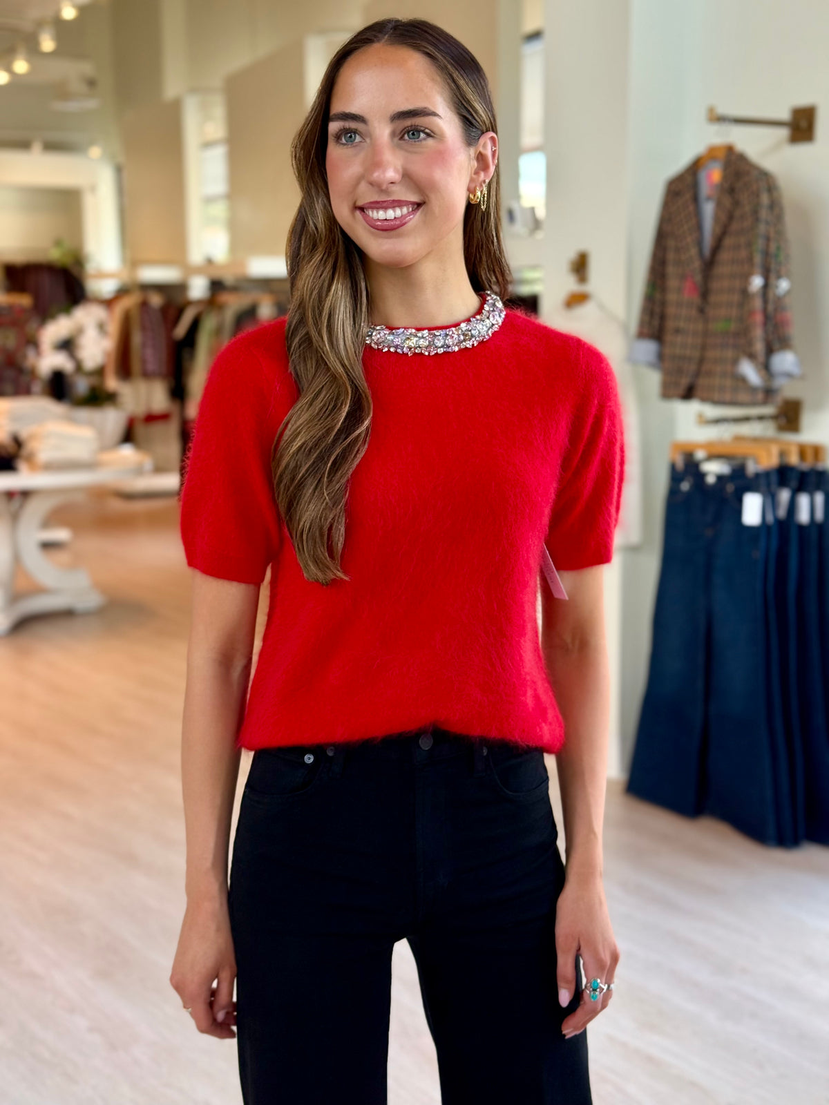 Pl3730 Jeweled Cashmere Top - Red