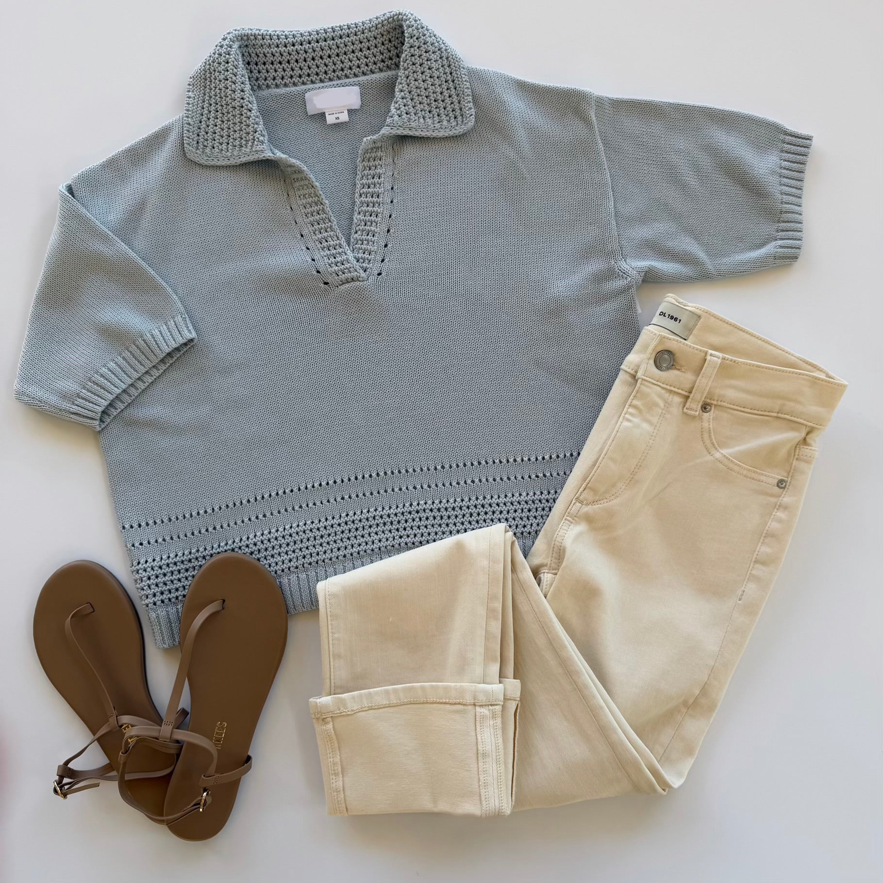 Vewinslow Sky Crochet Polo Top