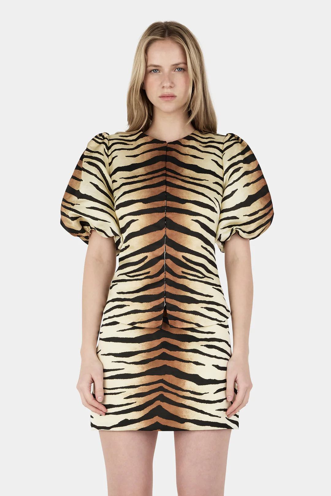 Ha5386 Tiger Puff Sleeve Top
