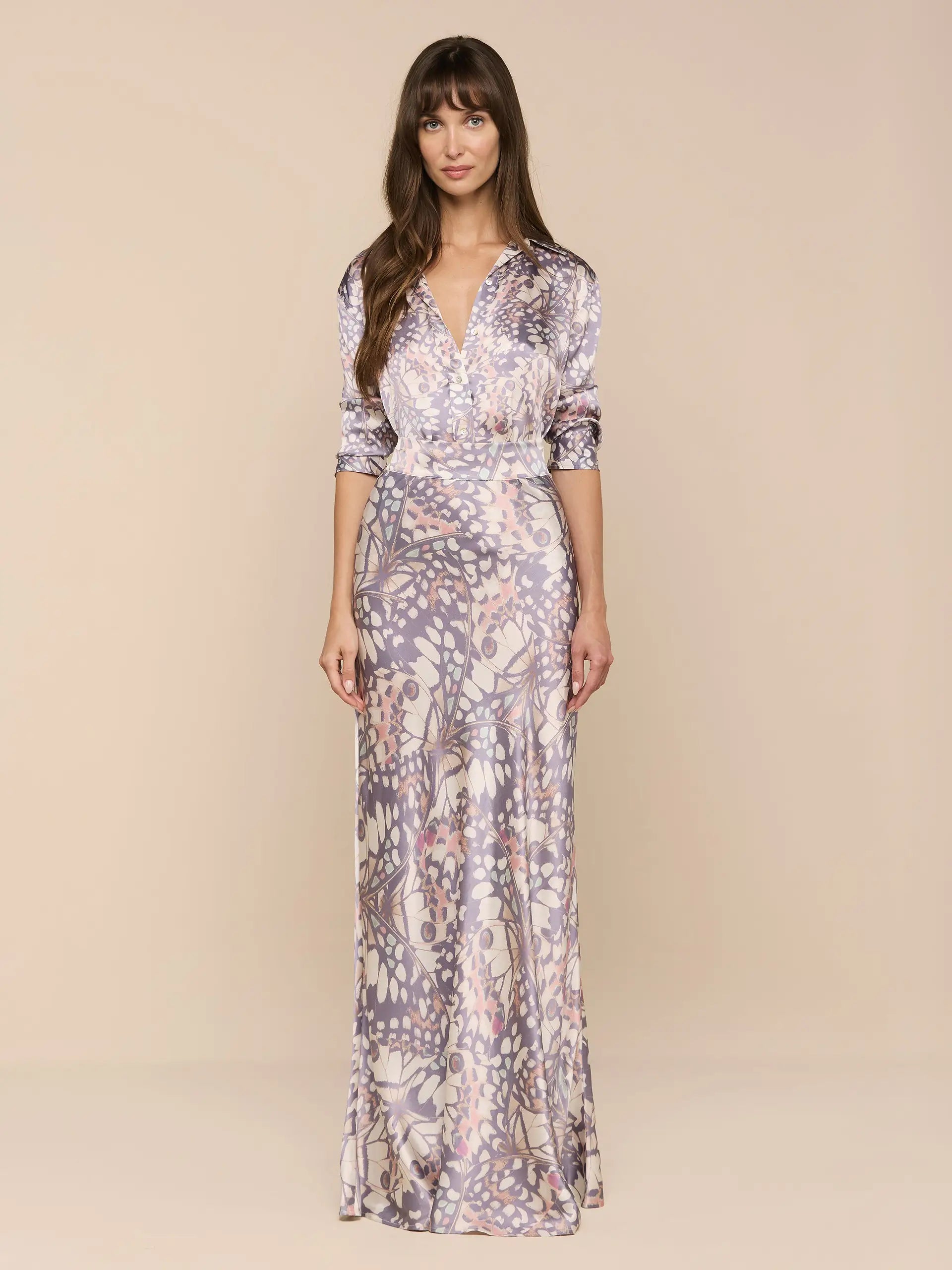 La40126 Butterfly Silk Button Down