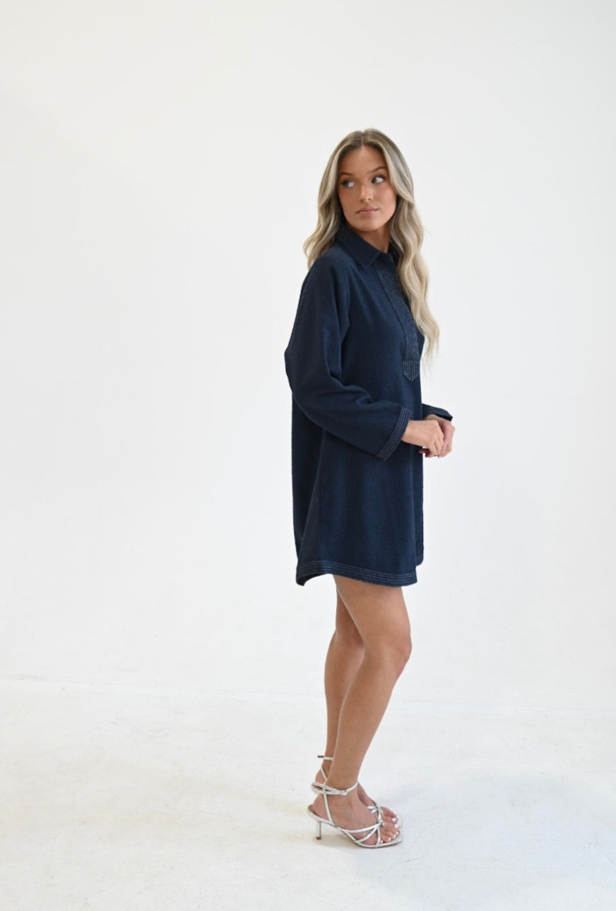 Ne1306 Navy Boucle Shift Dress