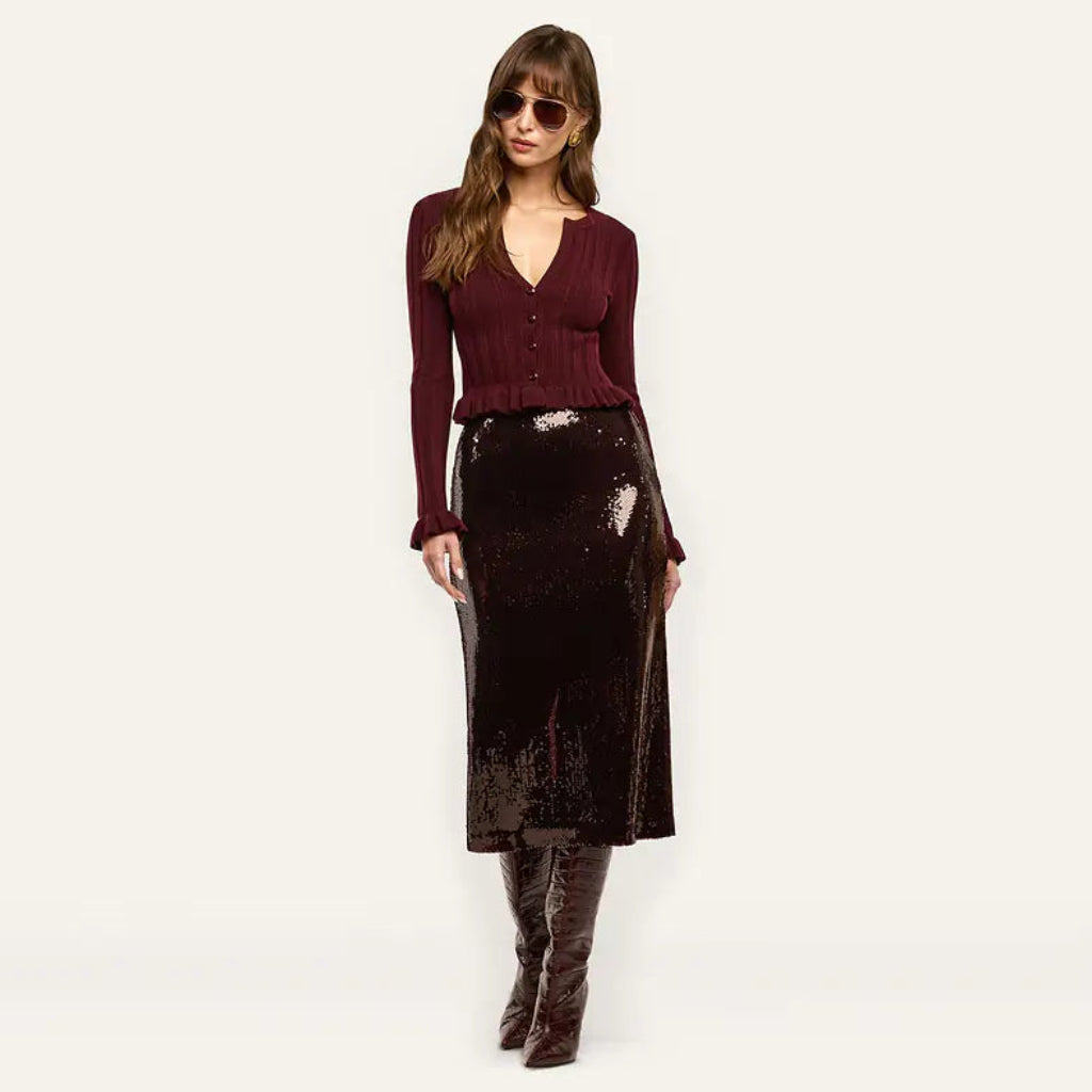 La3420 Brown Sequin Pencil Skirt