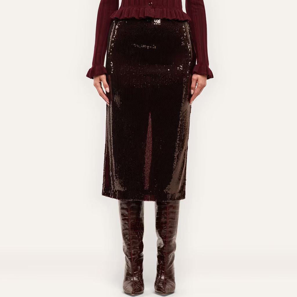 La3420 Brown Sequin Pencil Skirt