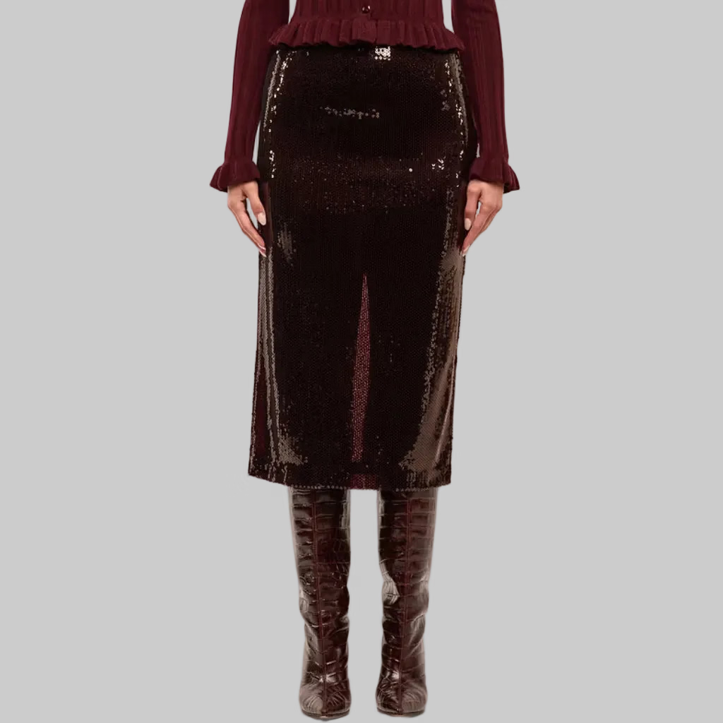 La3420 Brown Sequin Pencil Skirt
