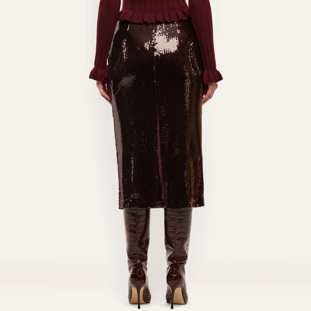 La3420 Brown Sequin Pencil Skirt