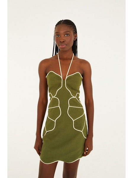 Fa344455 Green Wavy Mini Dress