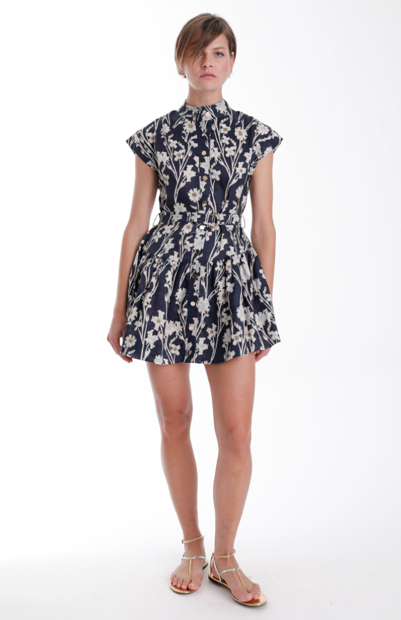 Ka34046 Navy Floral Mini Dress
