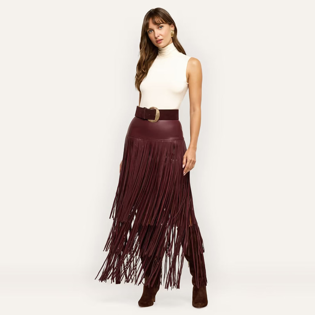 La3530 Wine Fringe Skirt