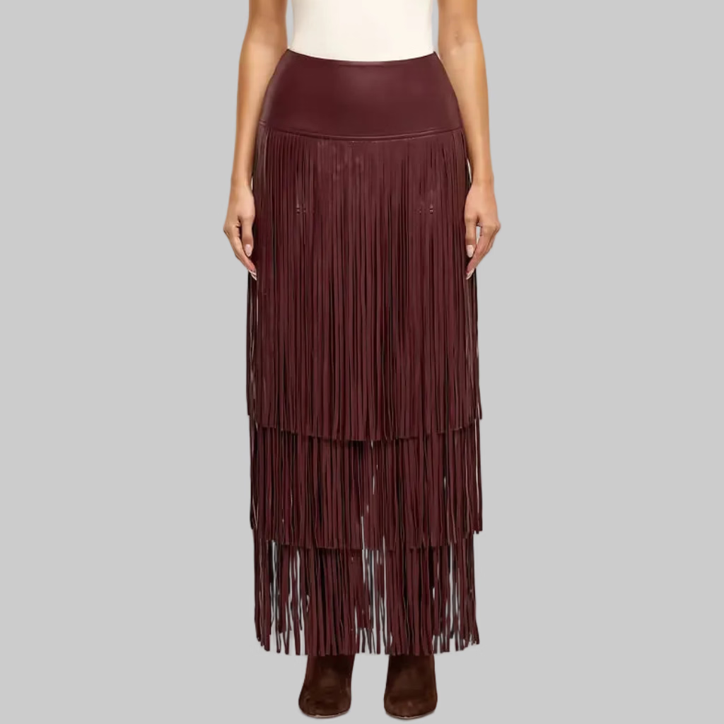 La3530 Wine Fringe Skirt