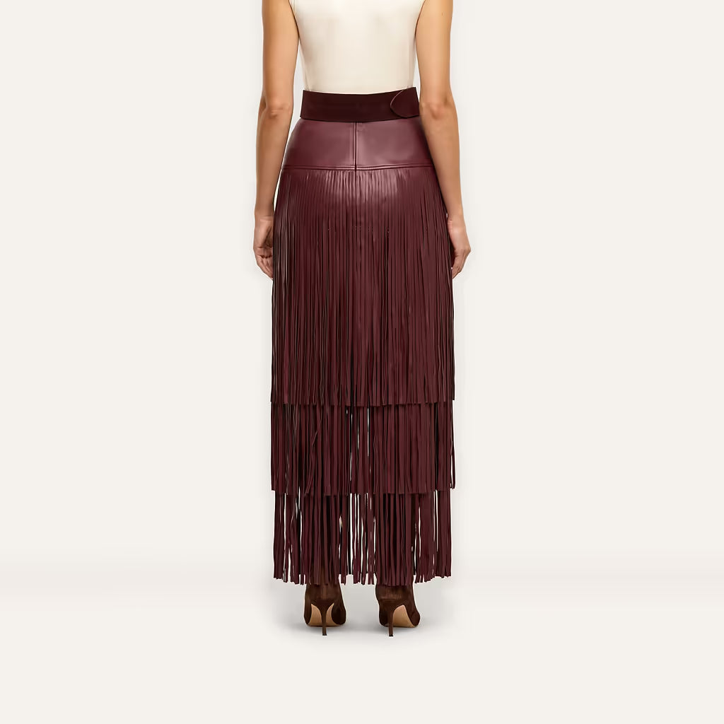 La3530 Wine Fringe Skirt