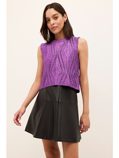 Ma572 Metallic Purple Sleeveless Sweater