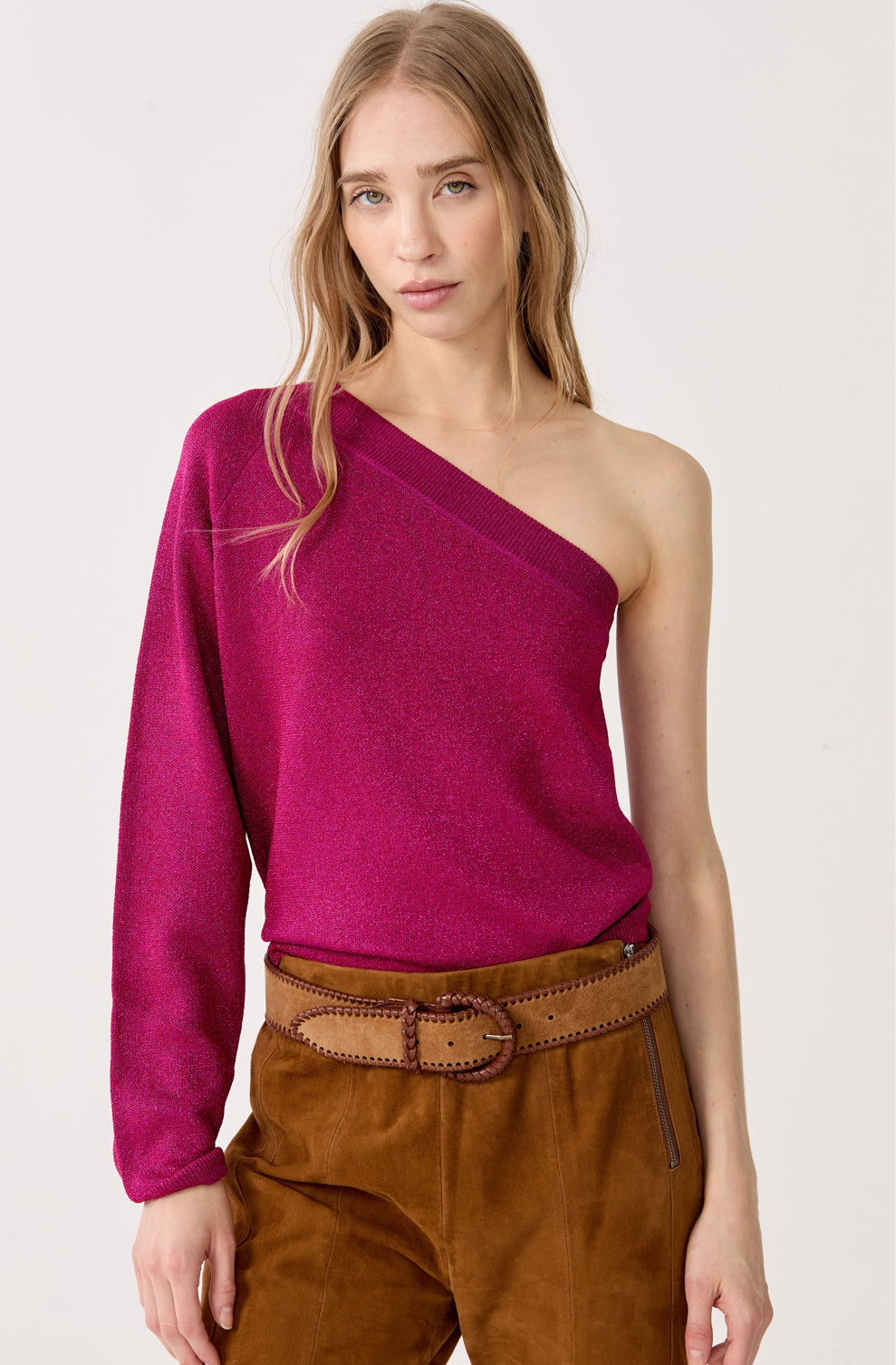 La1706 Lanhtropy One Shoulder Glitter Knit Top