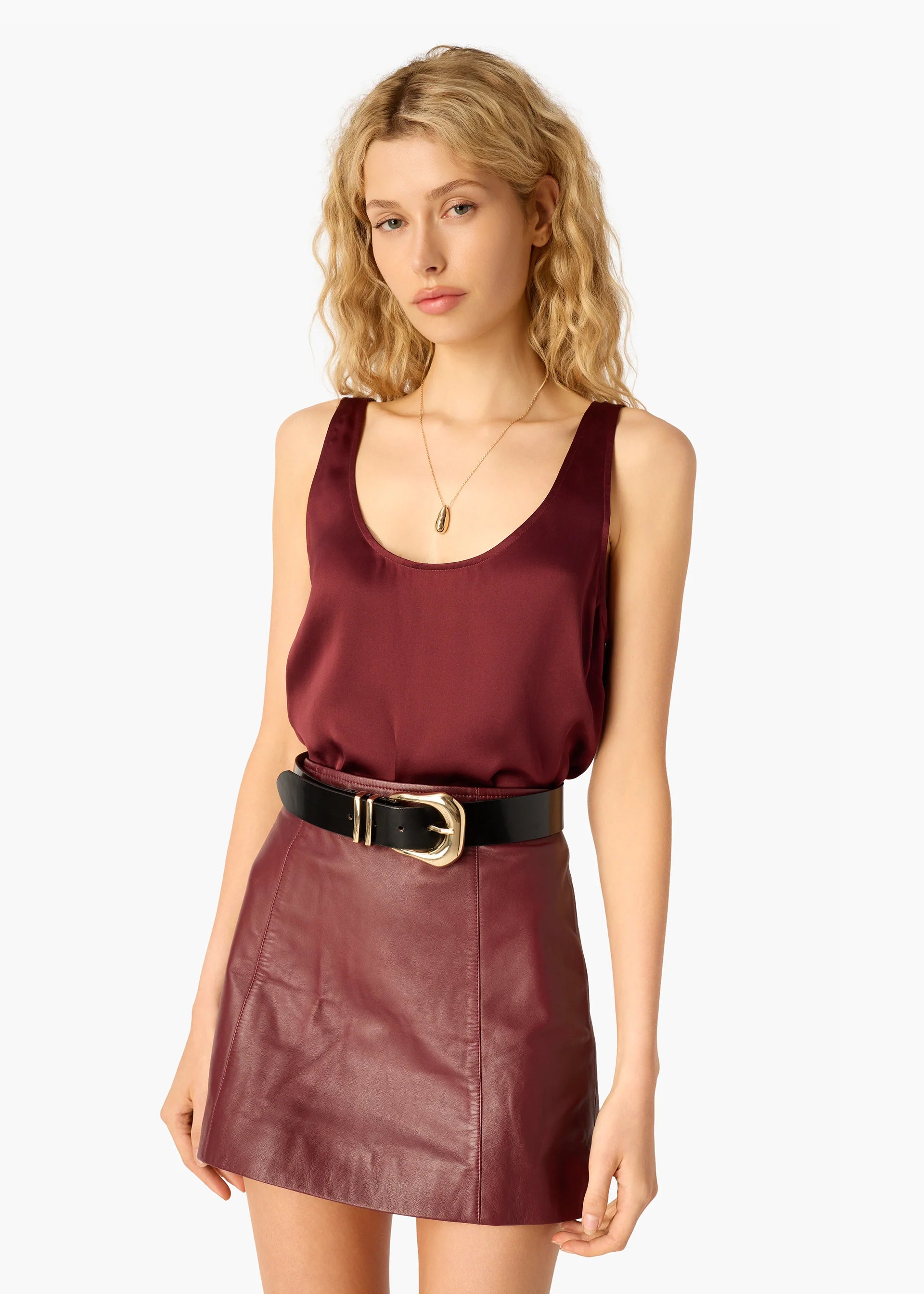 Cak09 Wine Leather Mini Skirt