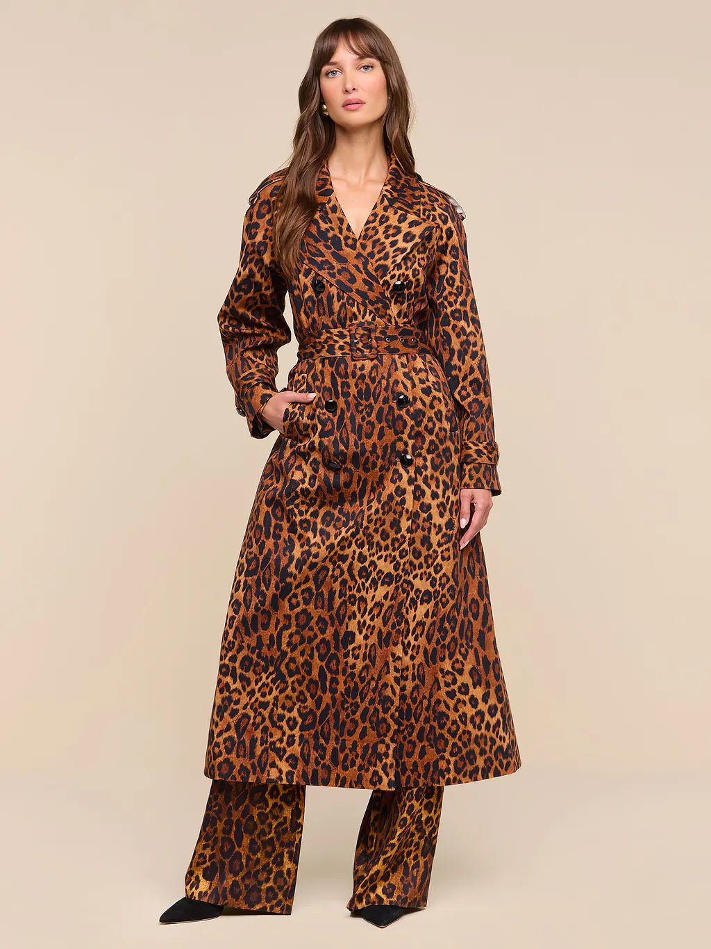 La10046 Leopard Trench Coat