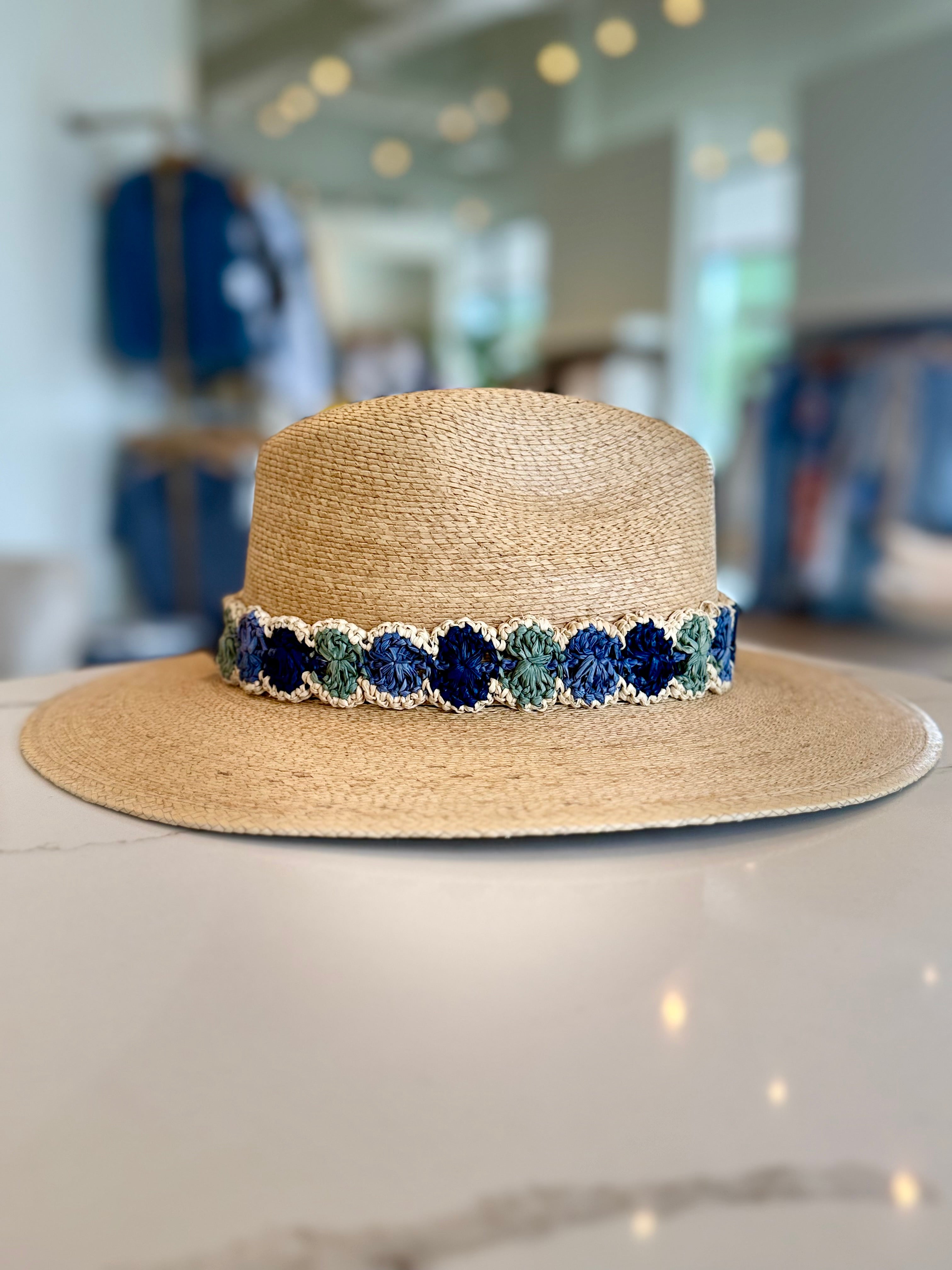Tan Palm Hat - Blue Ombré