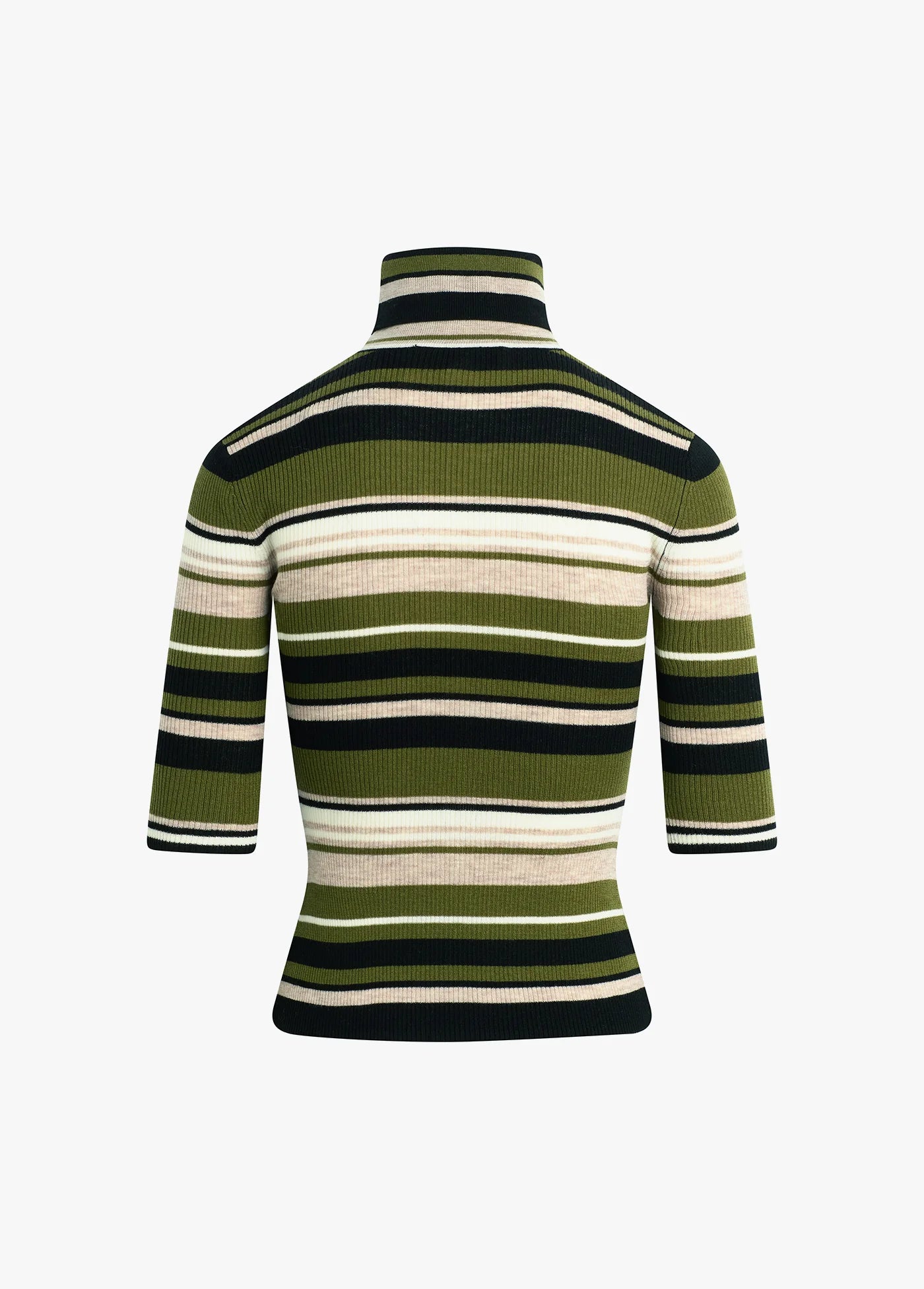 Fa3536 Green Stripe Fitted Turtleneck Top