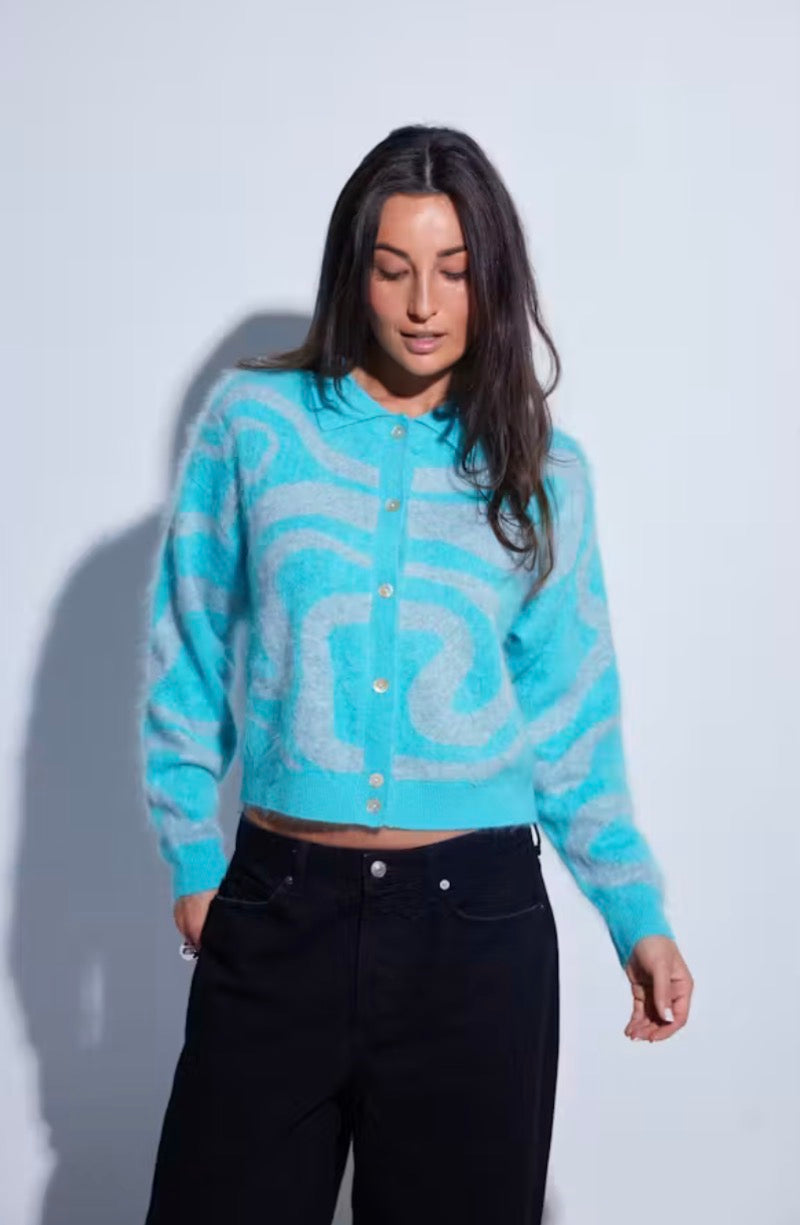 Co031 Aqua Polo Cardigan