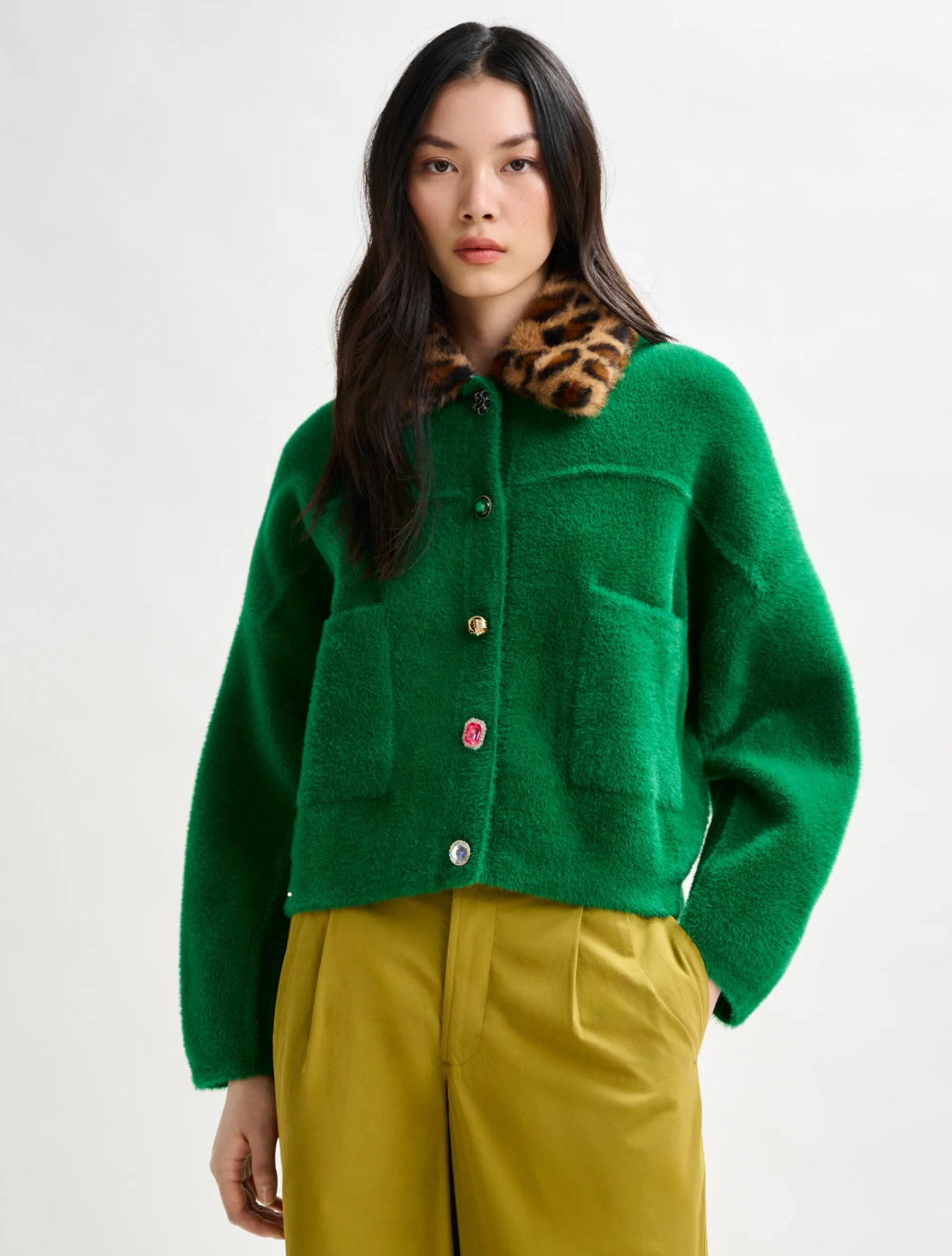 Esintent Fuzzy Green Cardigan
