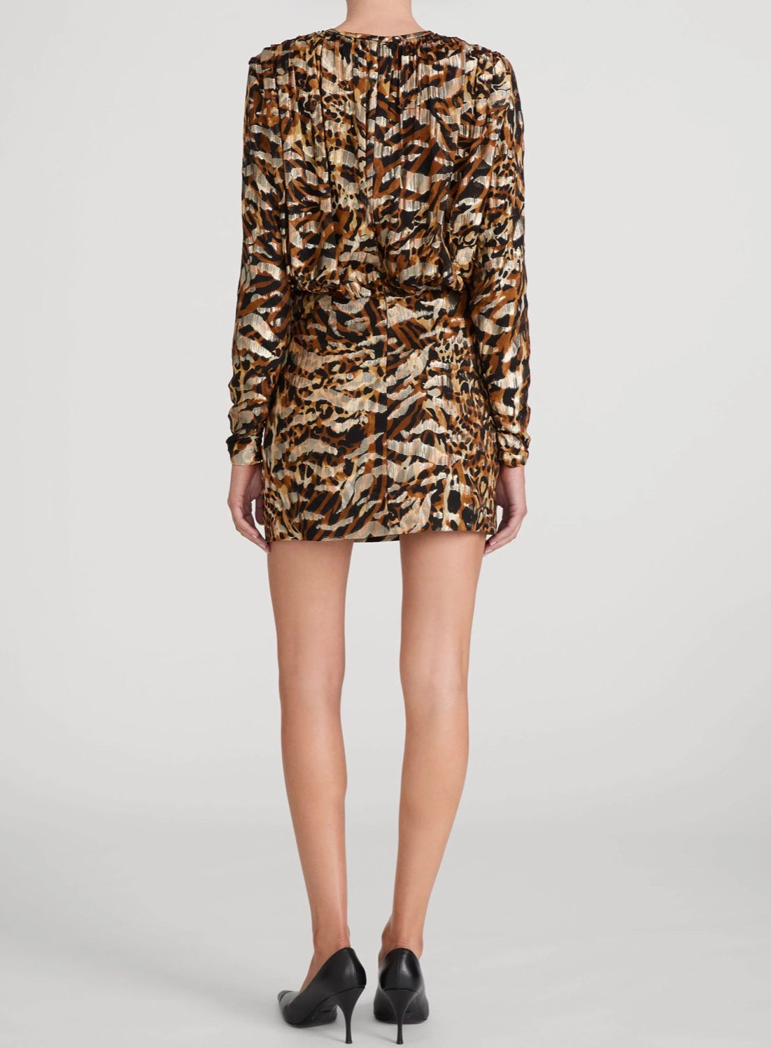 Frdr010 Abstract Leopard Metallic Mini Dress