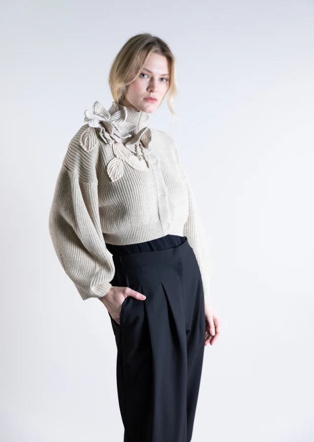 Ps2552 Embellished Funnel Neck Cardigan