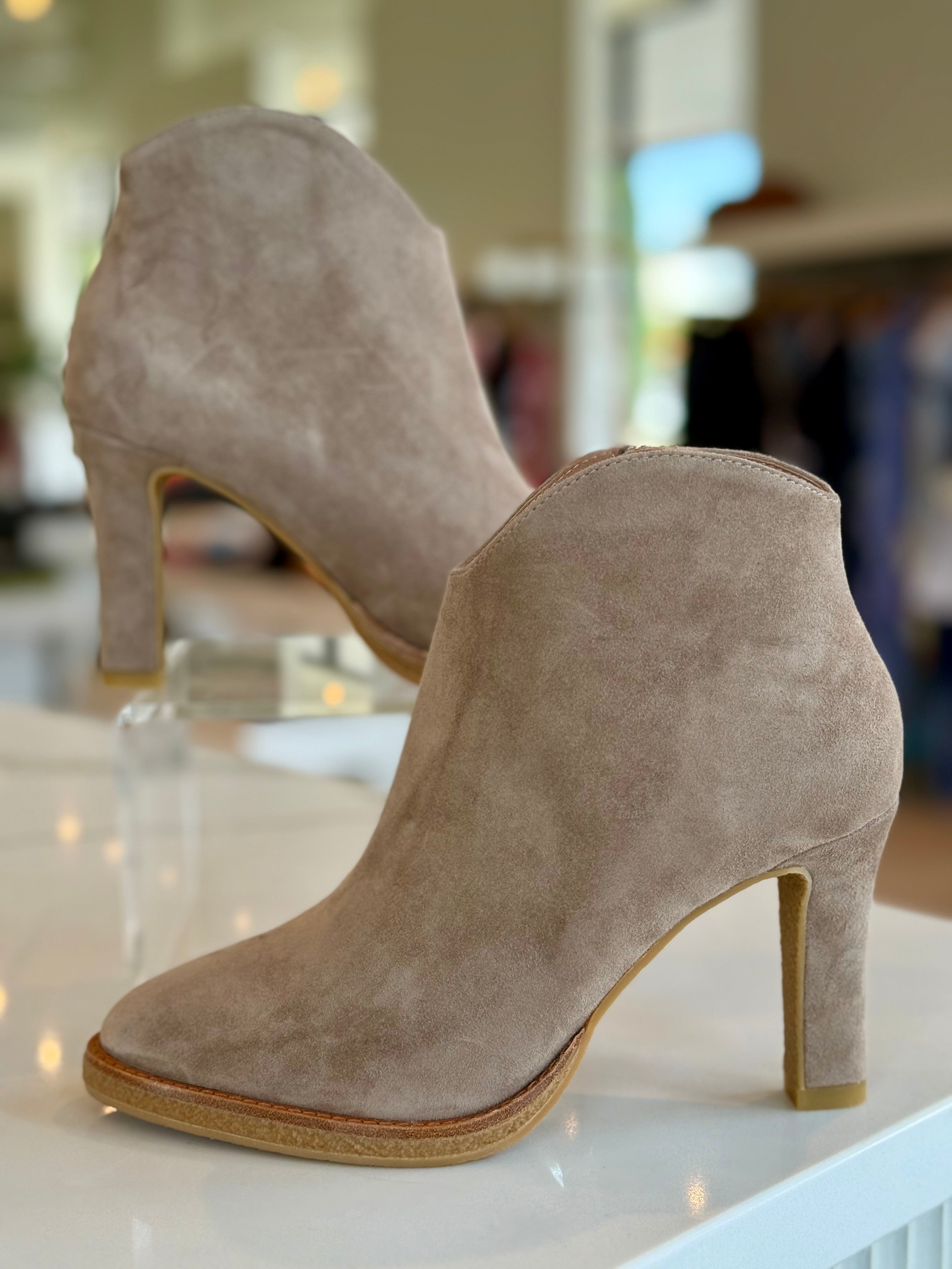 Lo005 Taupe Suede Ankle Bootie