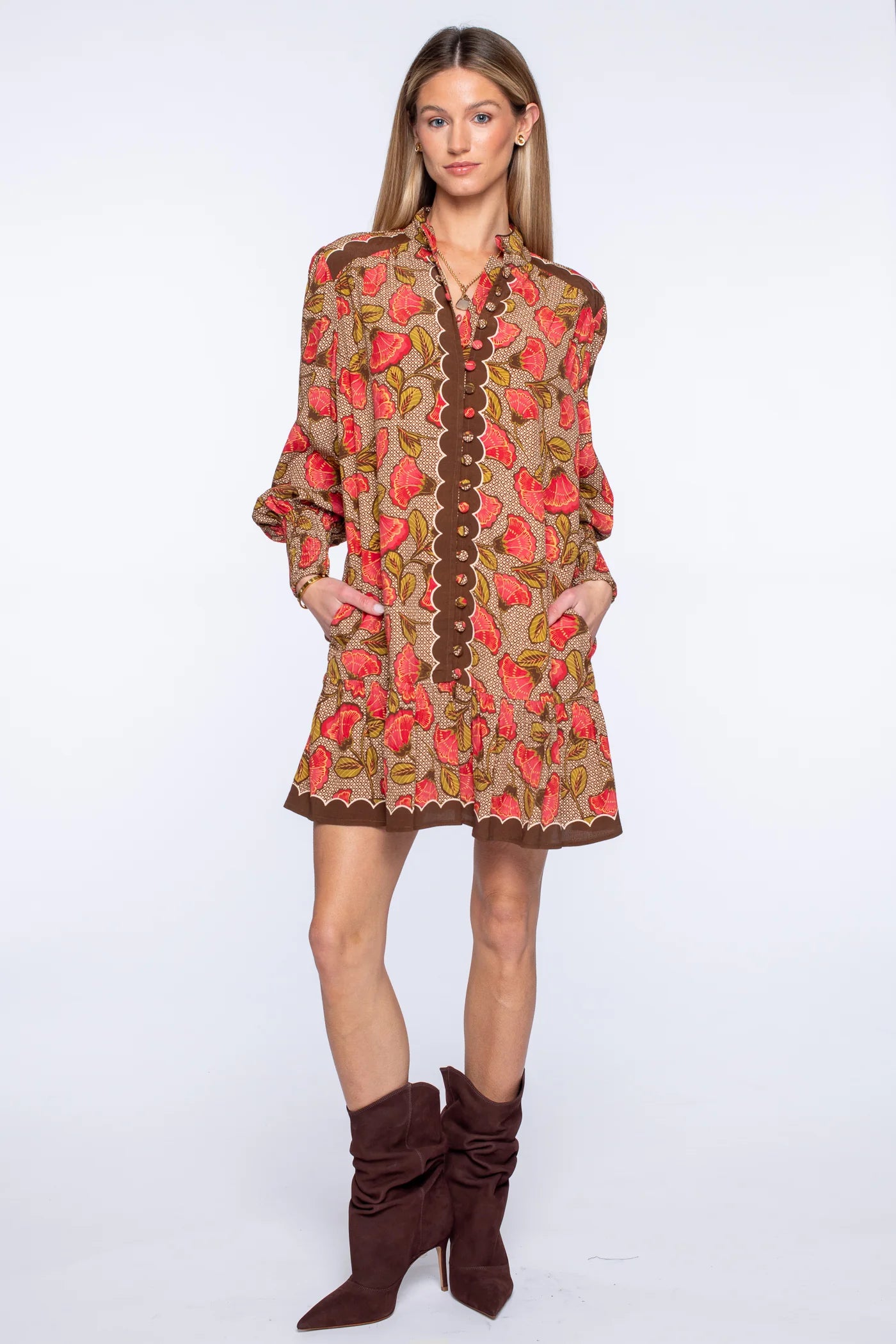 El1143 Floral Fan Mini Dress