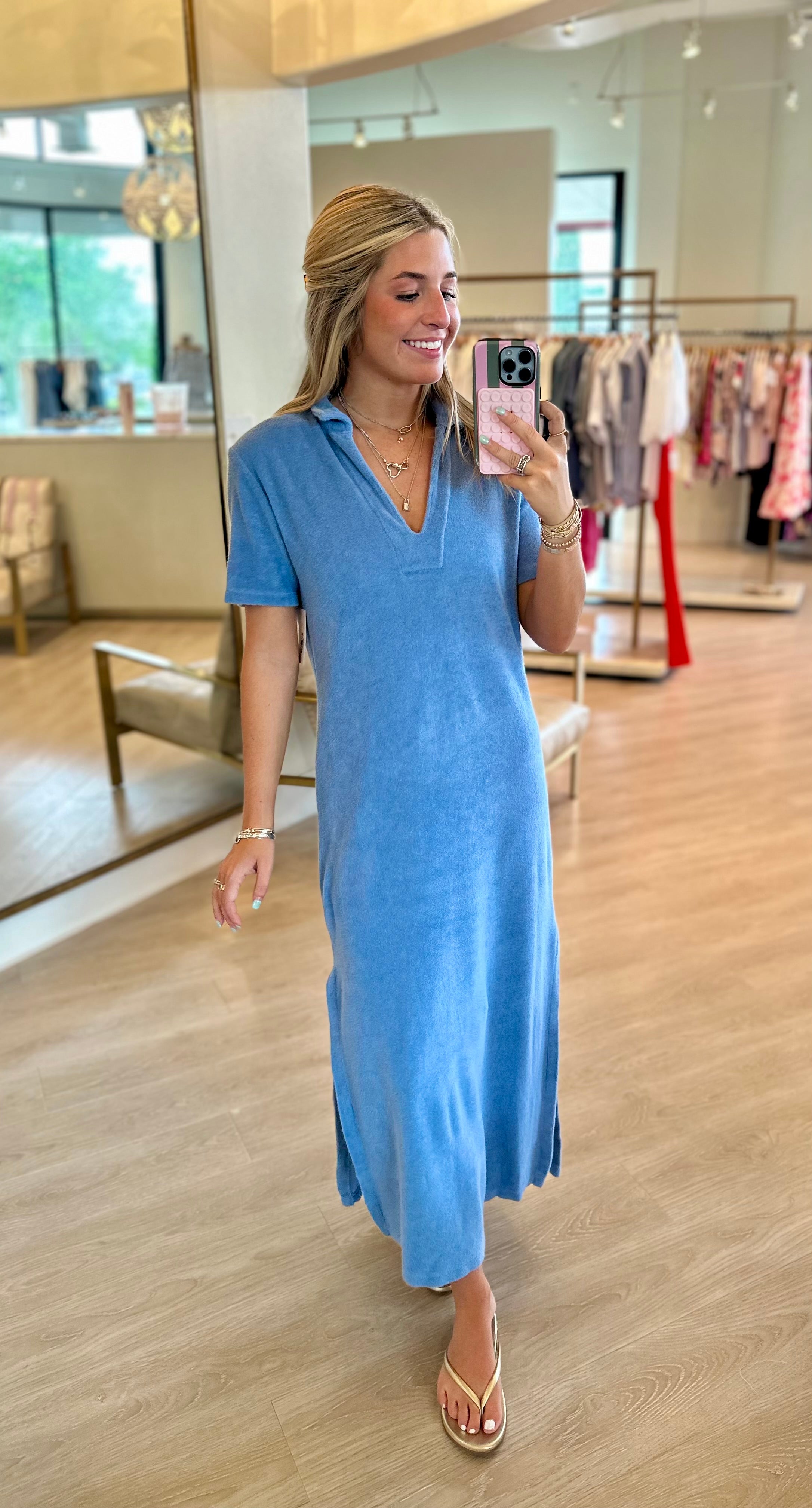 Velianne Blue Terry Polo Maxi Dress