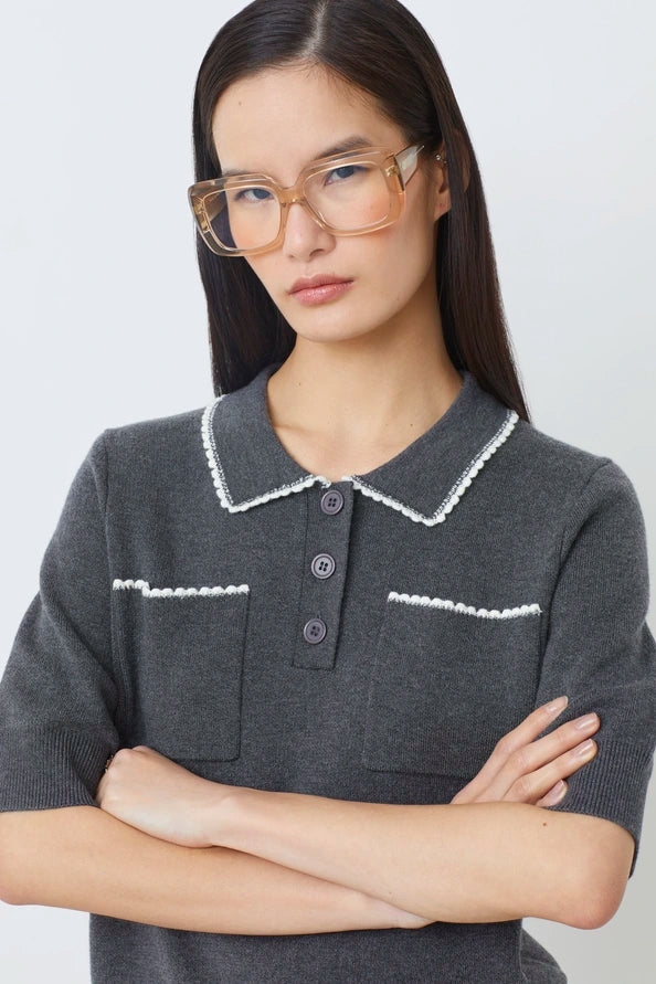 Su01320 Scalloped Polo Top