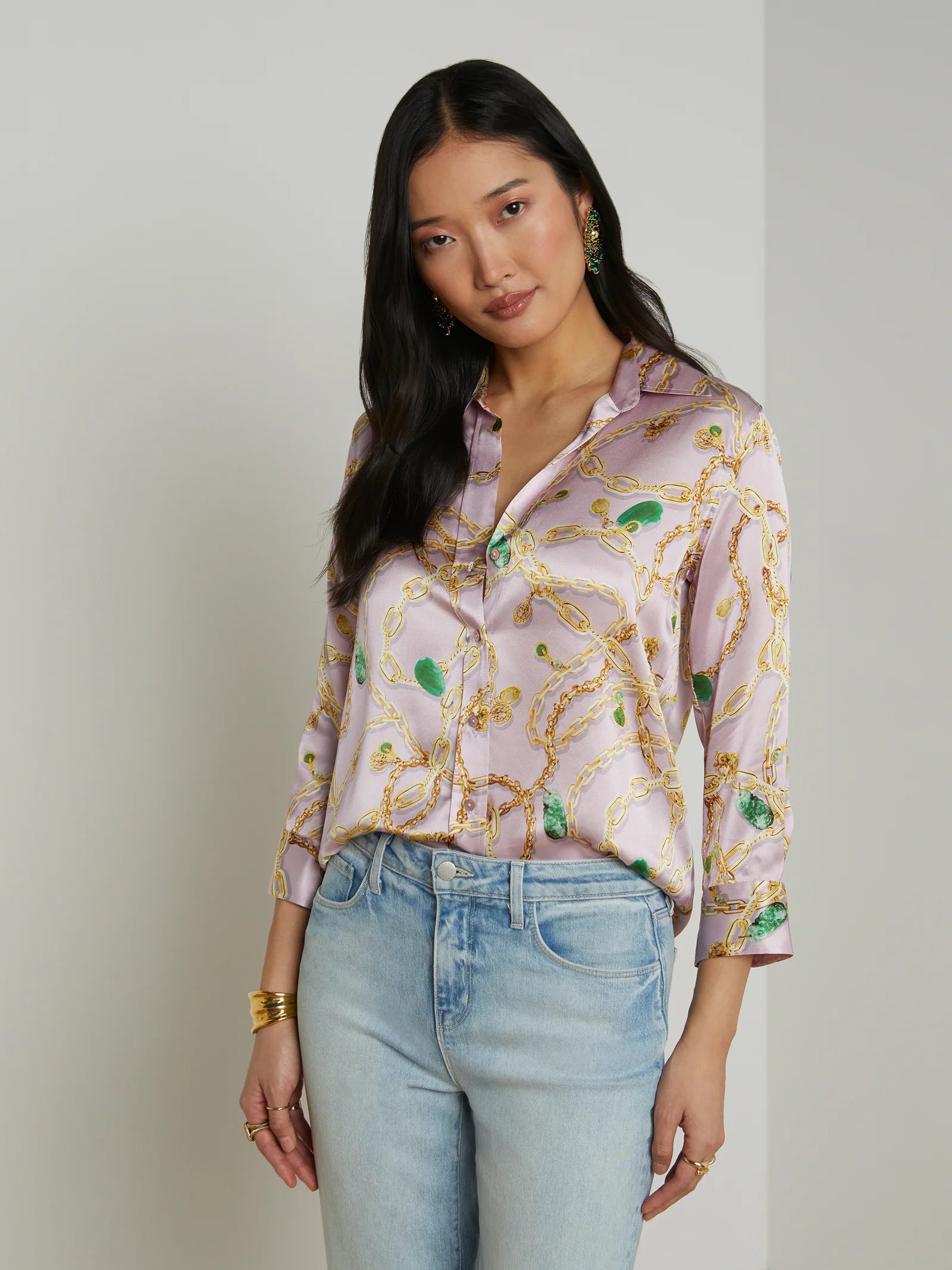 La40126 Jade Chain Silk Blouse