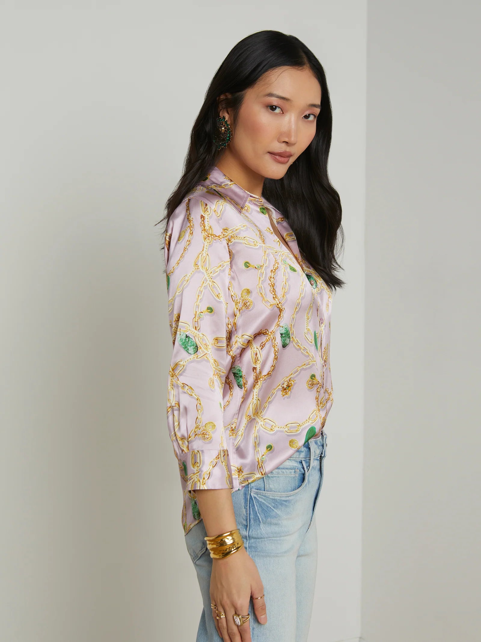 La40126 Jade Chain Silk Blouse