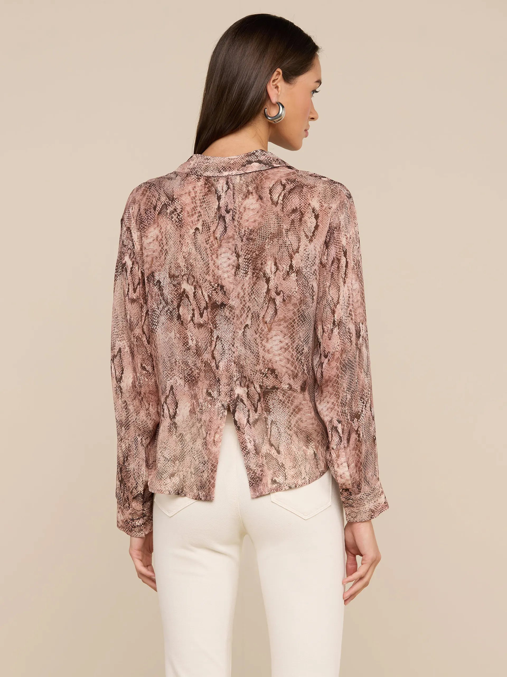 La40548 Snake Print Cropped Blouse