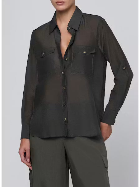 La40586 Ash Olive Military Pocket Blouse