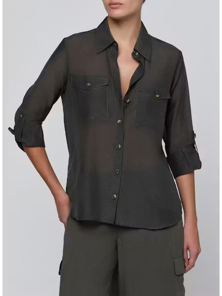 La40586 Ash Olive Military Pocket Blouse