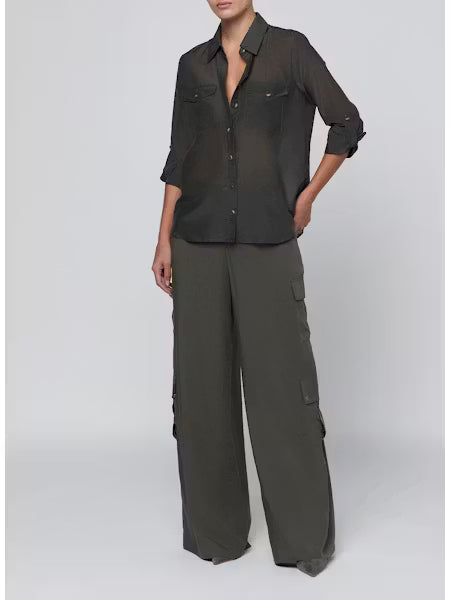 La40586 Ash Olive Military Pocket Blouse
