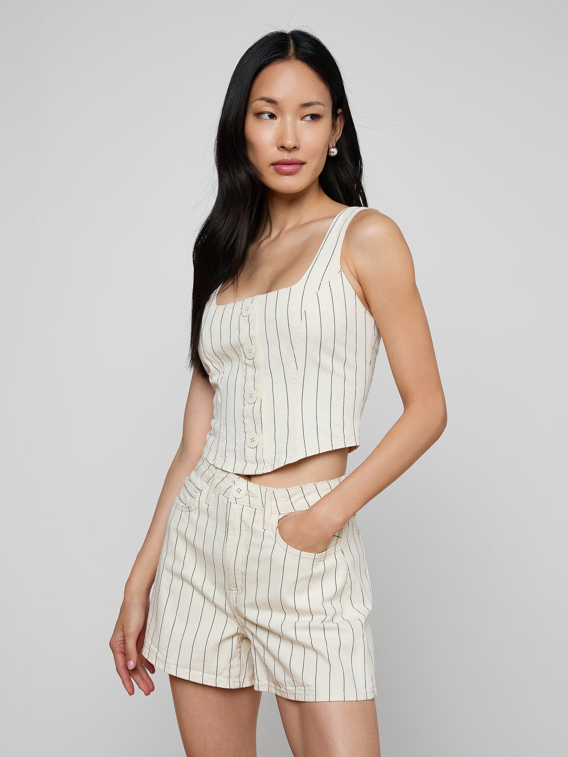 La40742 Navy Stripe Corset Top