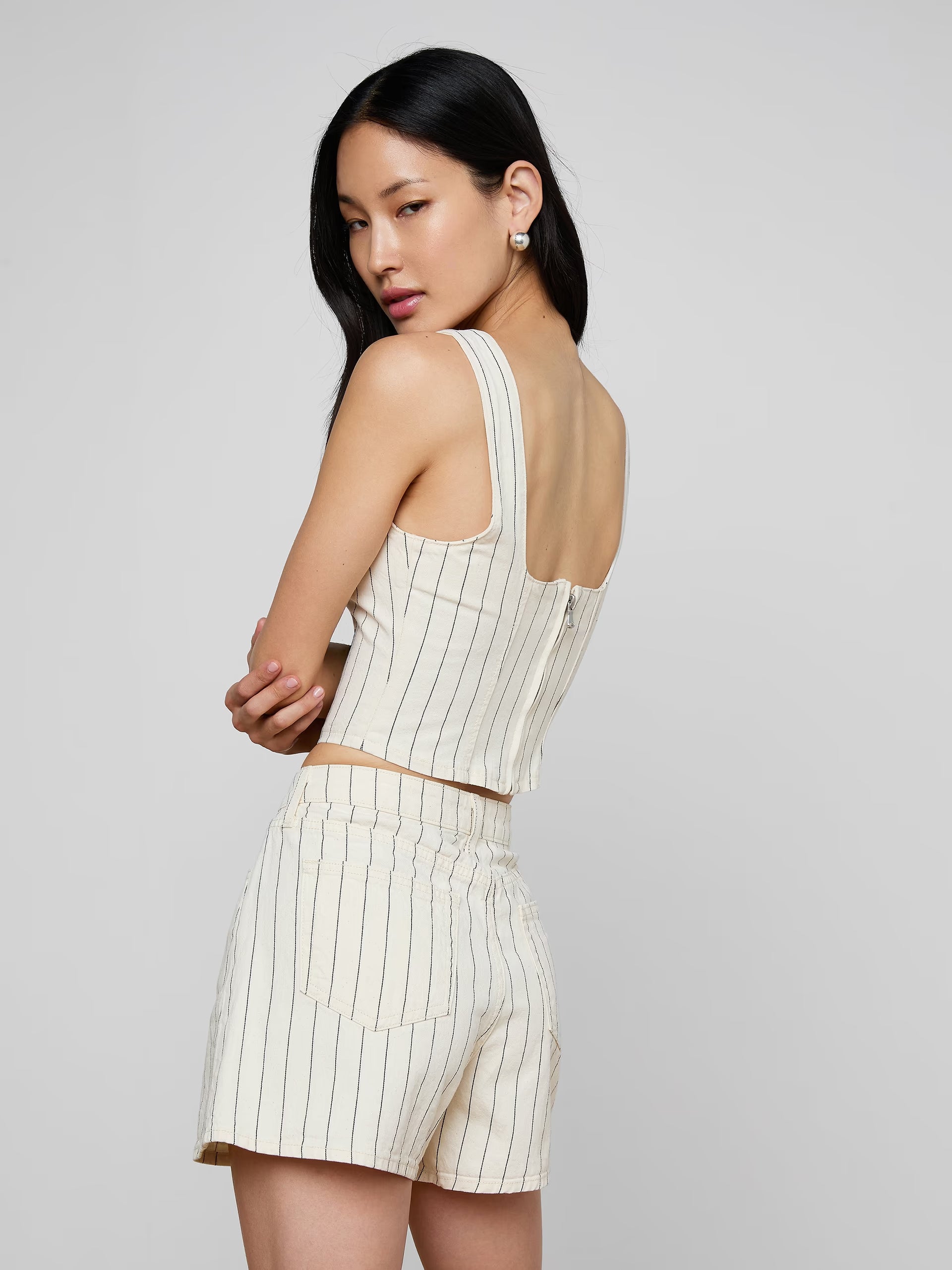 La40742 Navy Stripe Corset Top