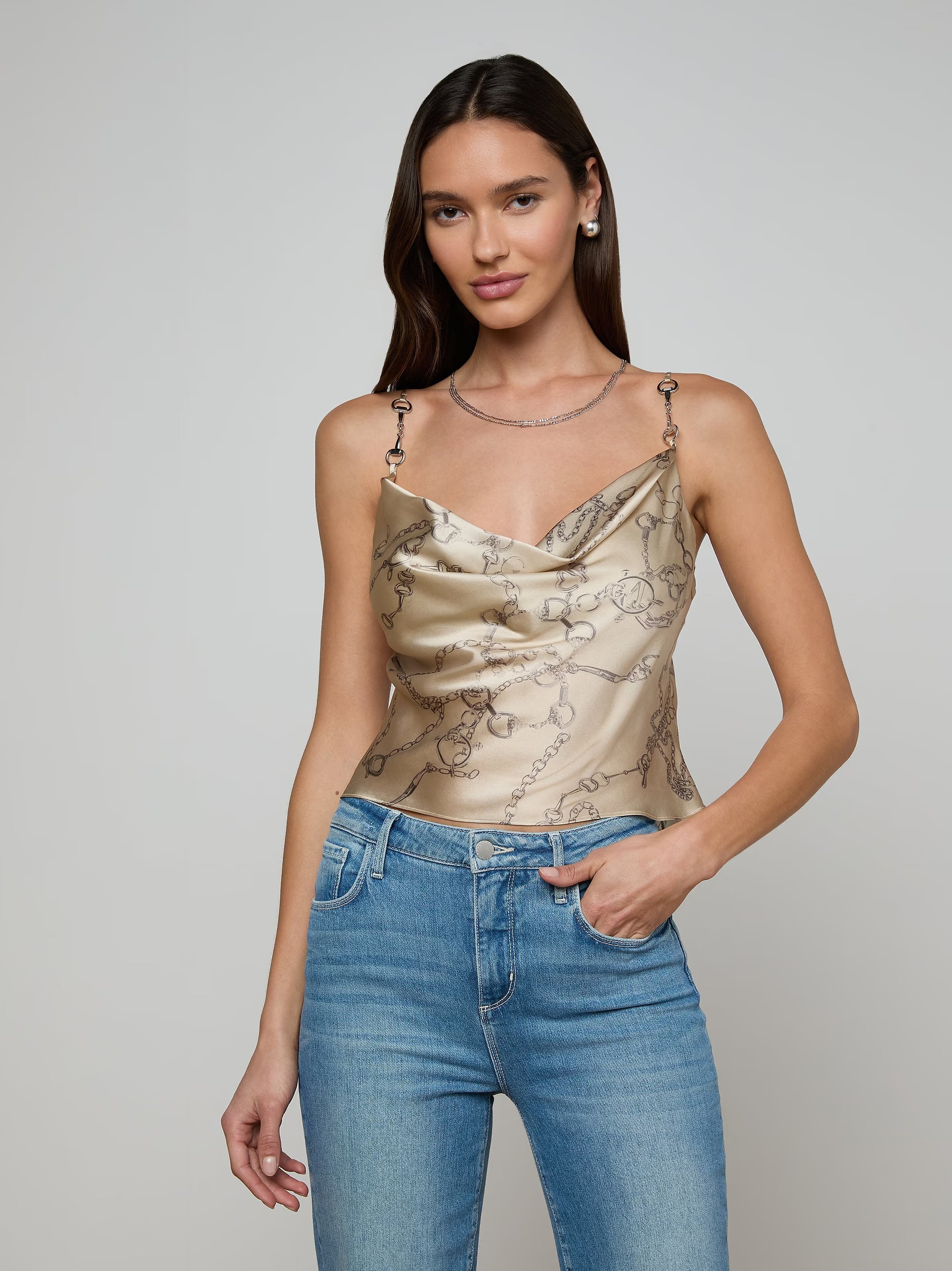 La40797 Chain Strap Silk Tank