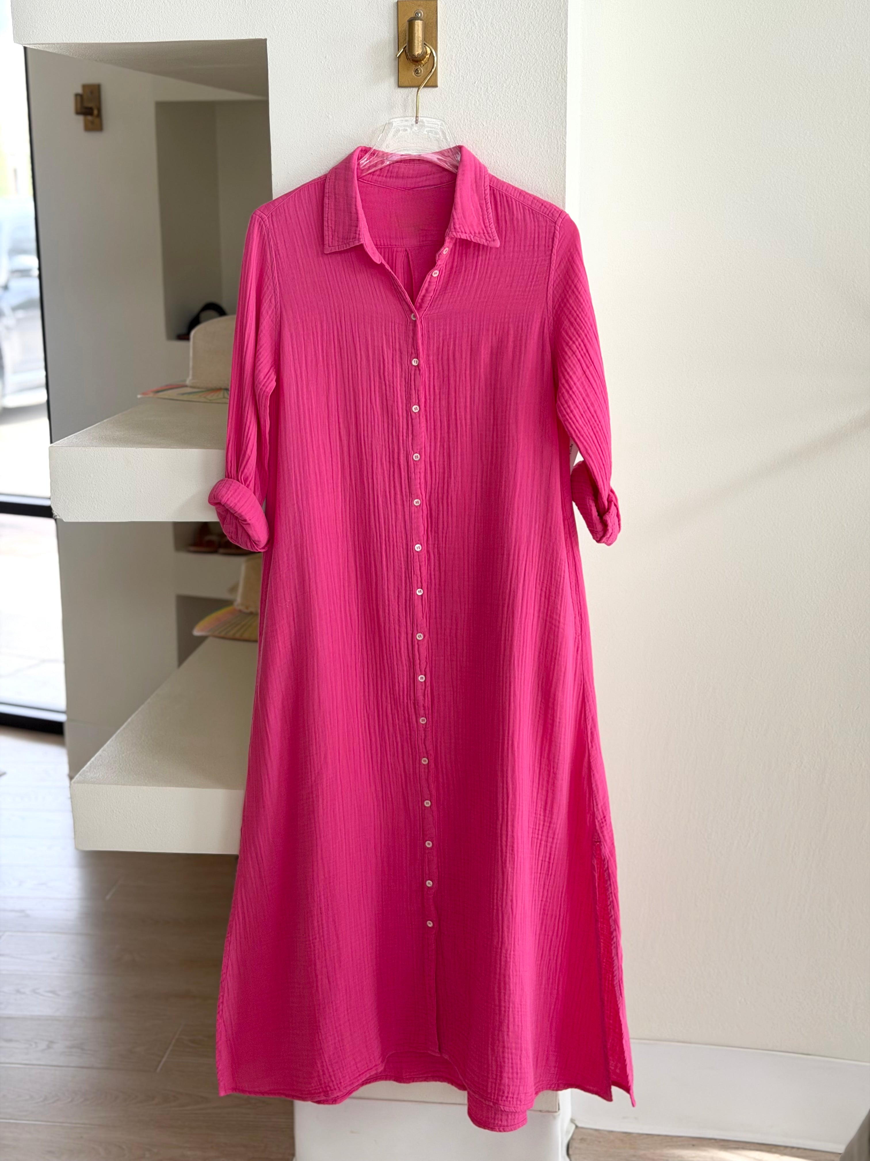 Xig111 Pink Maxi Shirtdress
