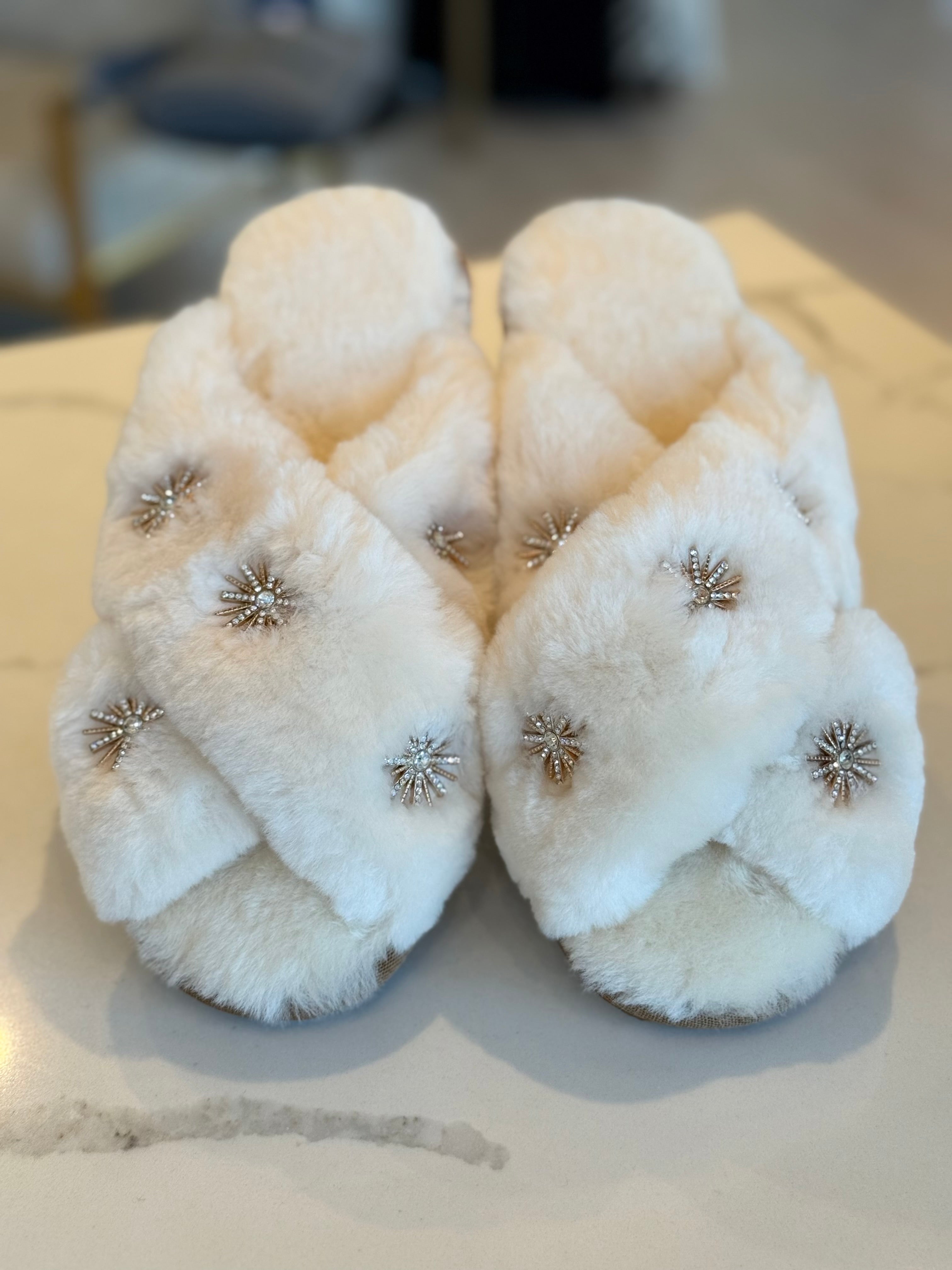 Rhinestone Slippers - Beige