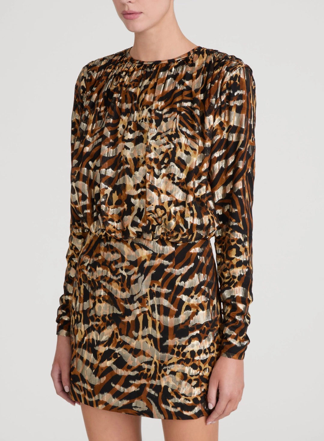 Frdr010 Abstract Leopard Metallic Mini Dress