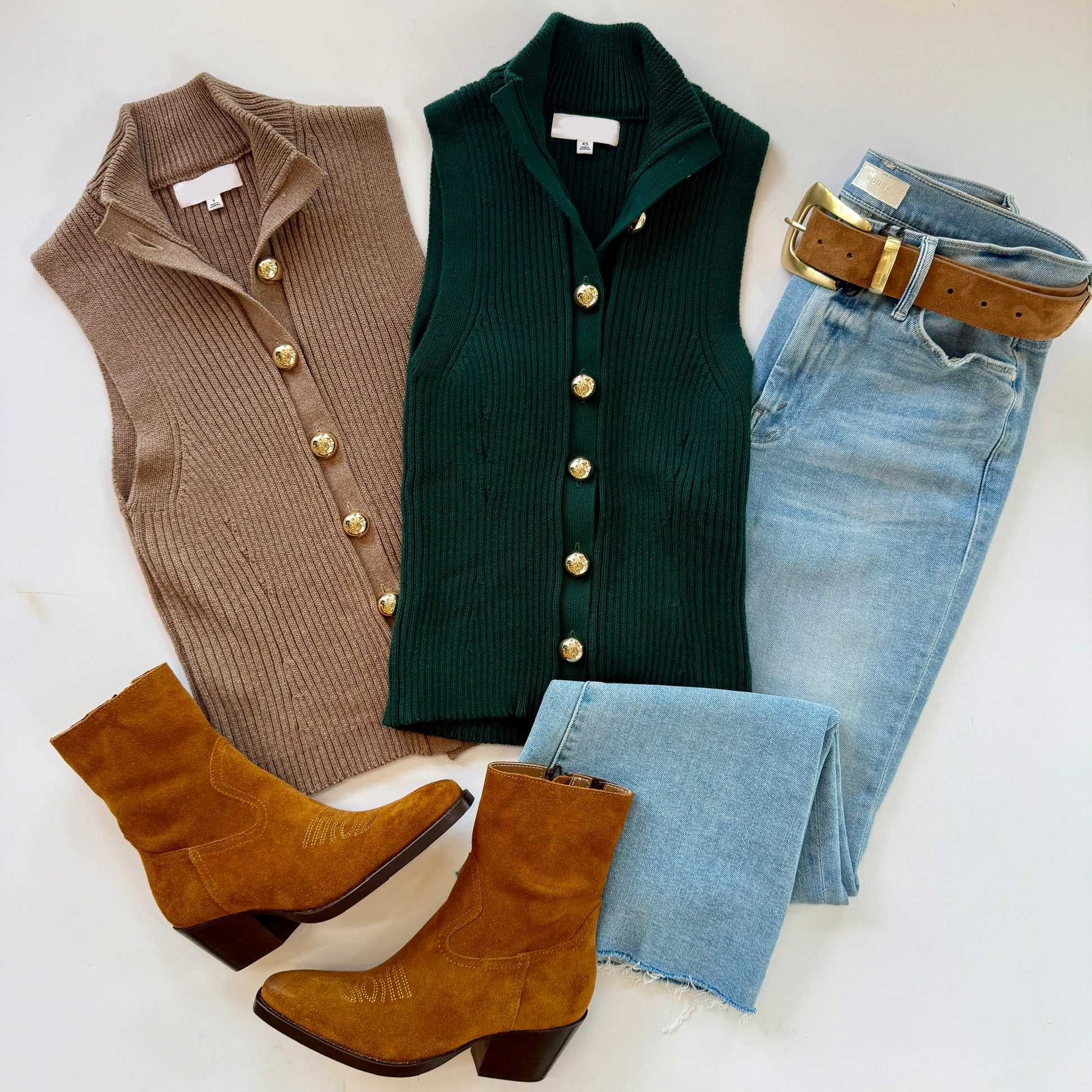 NA91100 Green Sleeveless Button Sweater