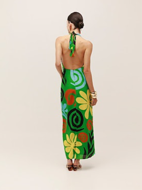 Ca434 Green Multi Halter Dress
