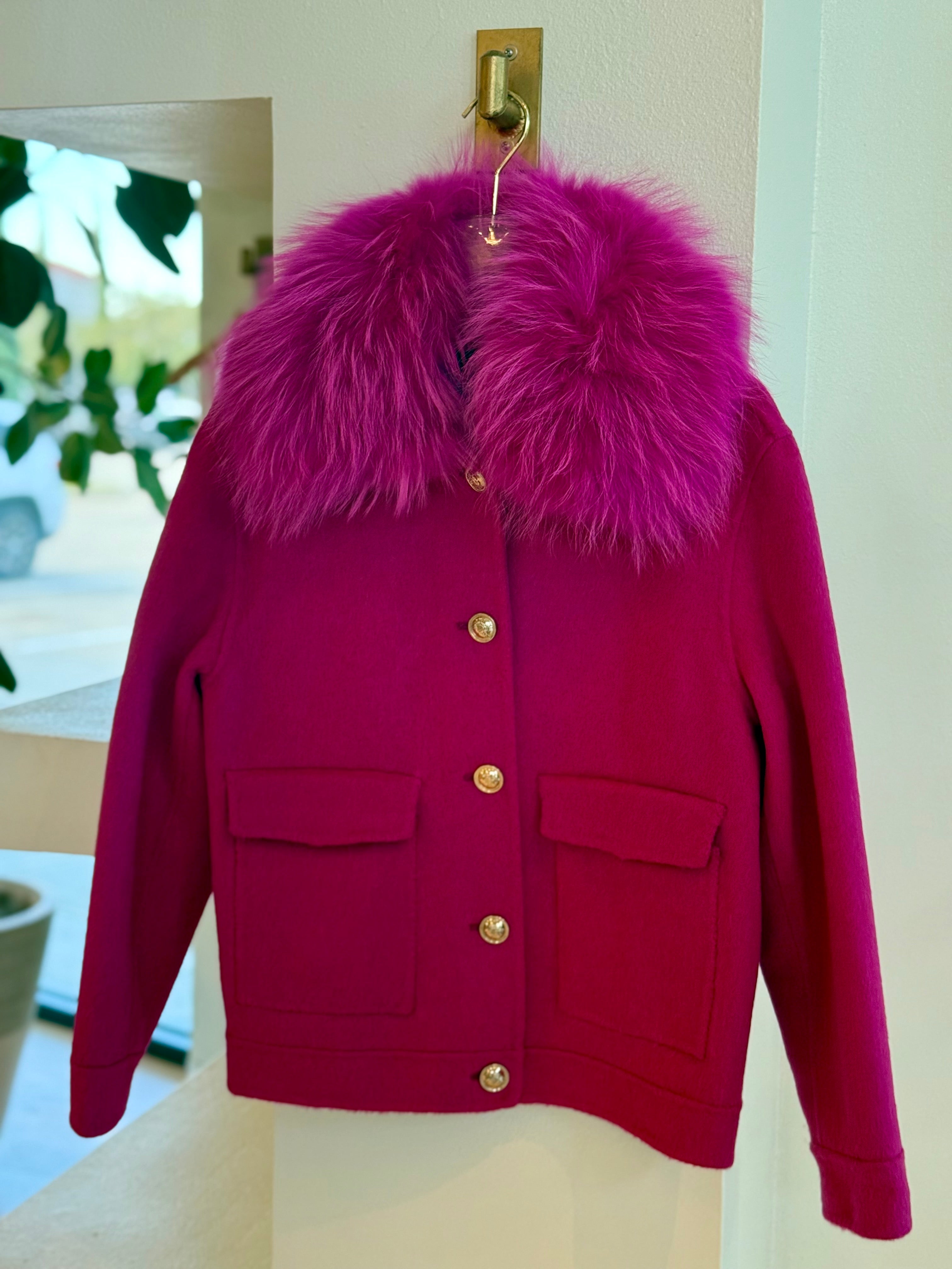 Pi6308 Hot Pink Fur Bomber Jacket