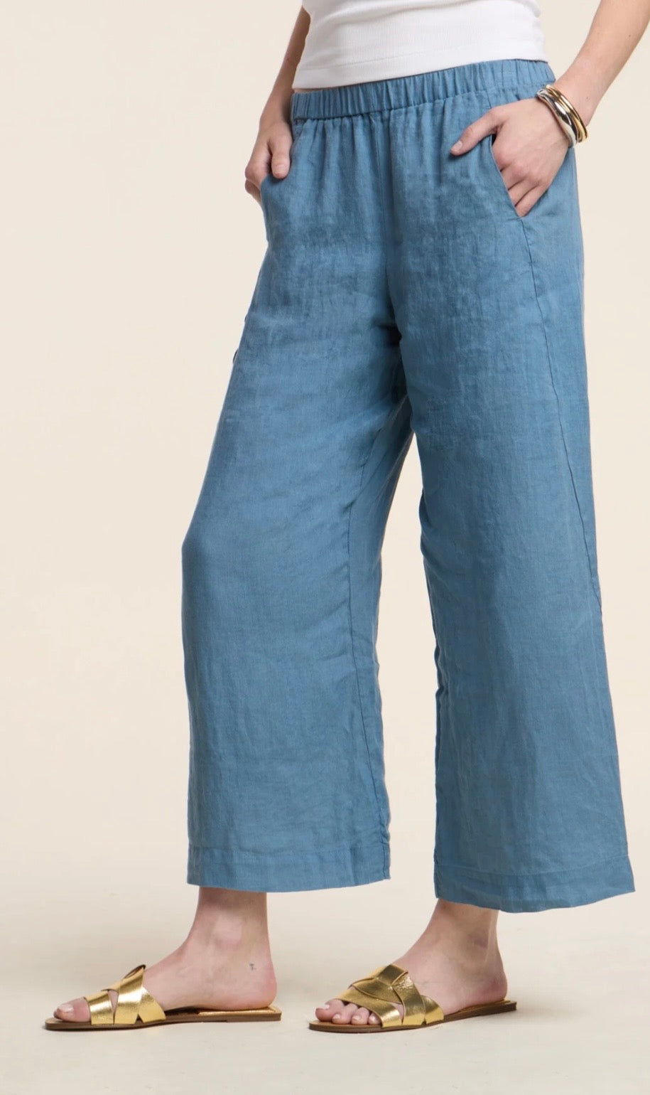 Velola Blue Linen Ankle Pant